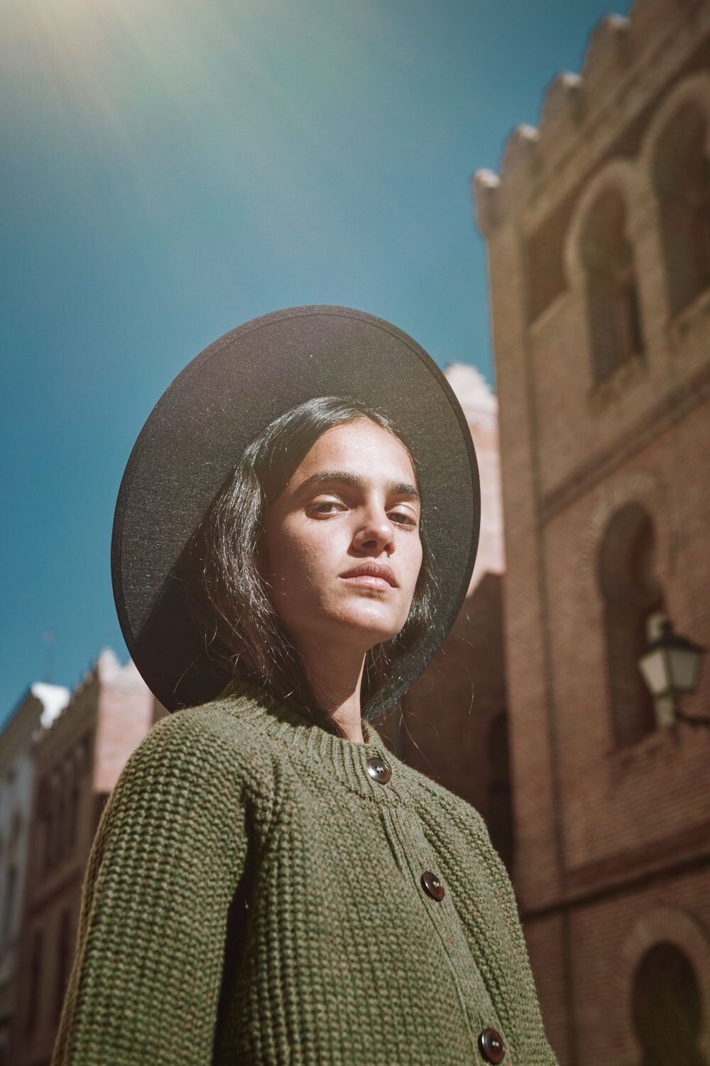 agathe long knit jacket in merino wool olive green 1