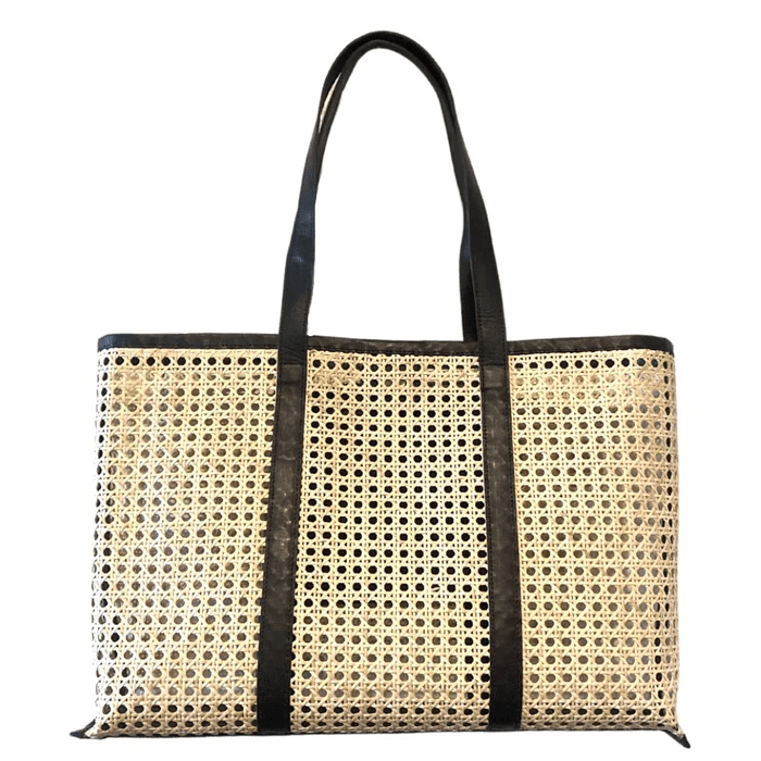 amelia cane leather tote in black large 2
