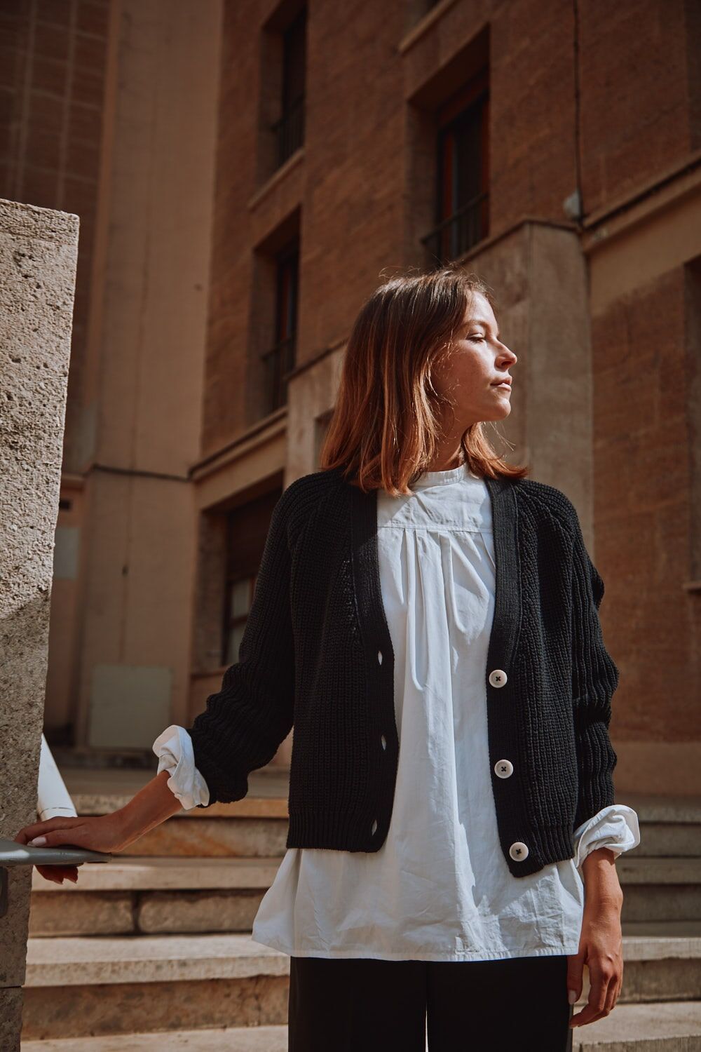 anna v neck cardigan in organic cotton black 1