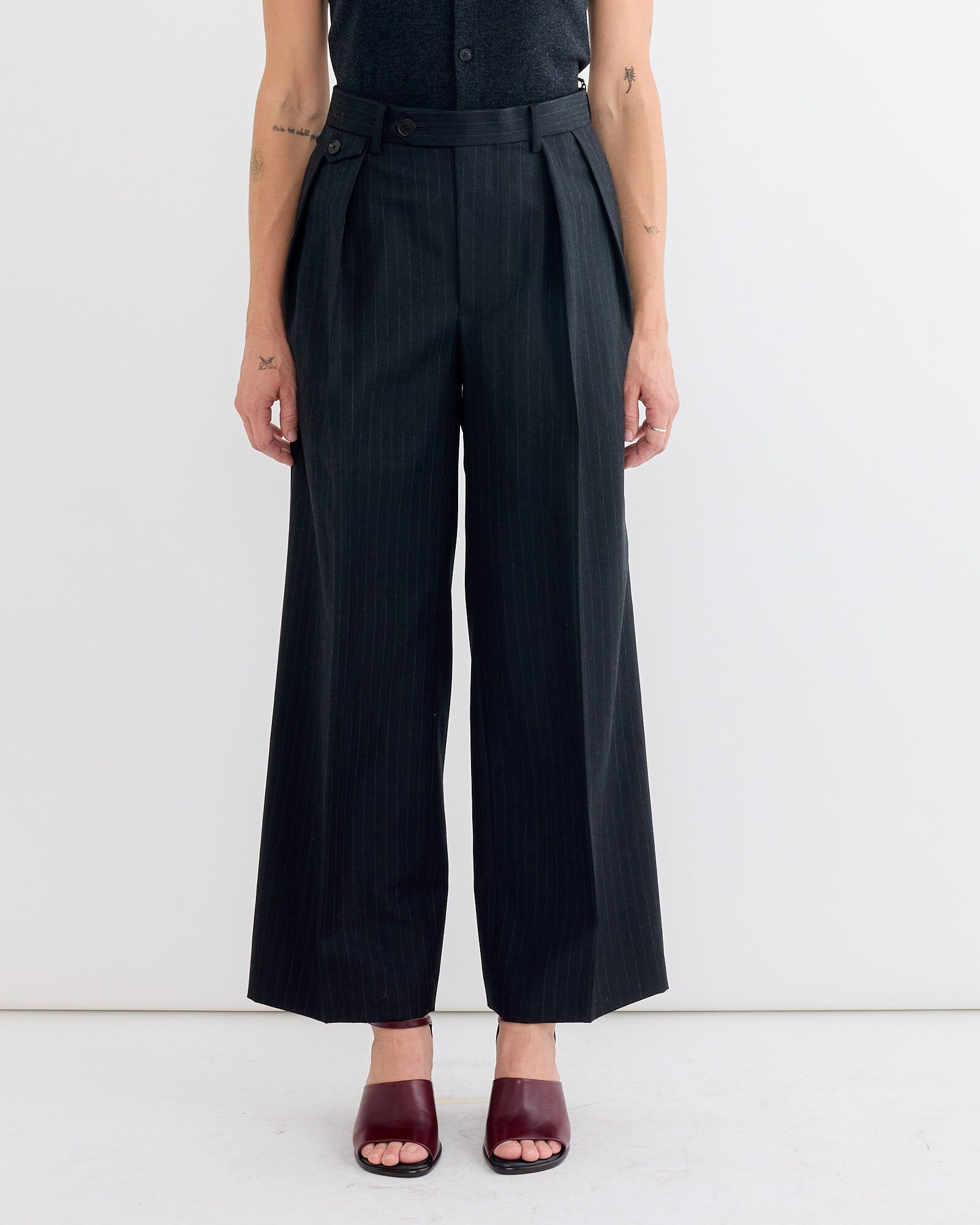 bluefaced two tuck slack in charcoal navy stripe 1