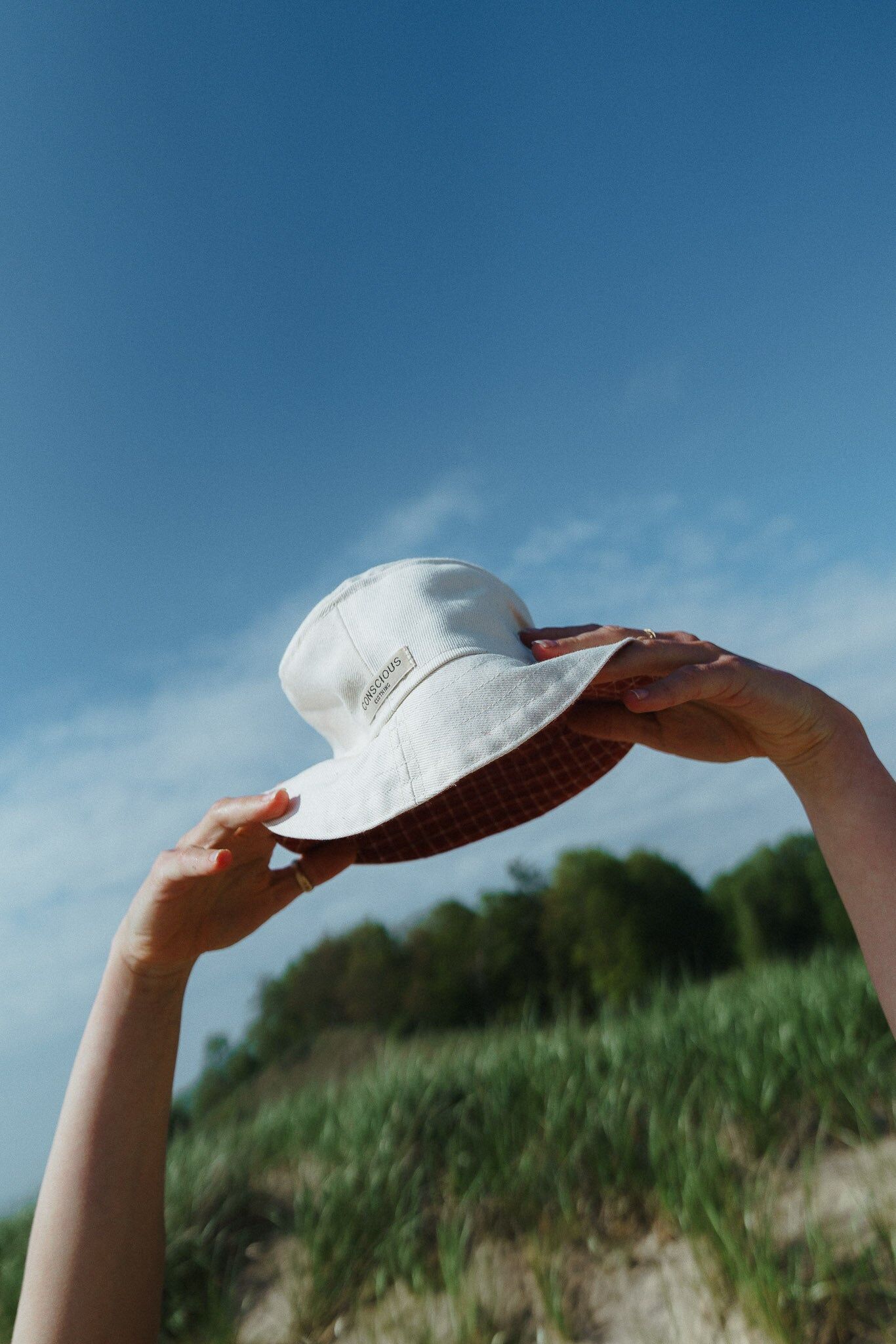 bucket hat in red check 2