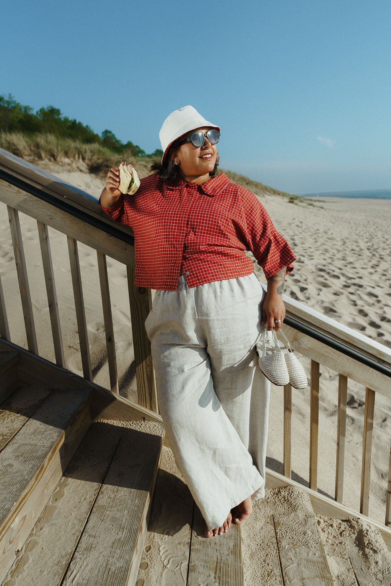 bucket hat in red check 3