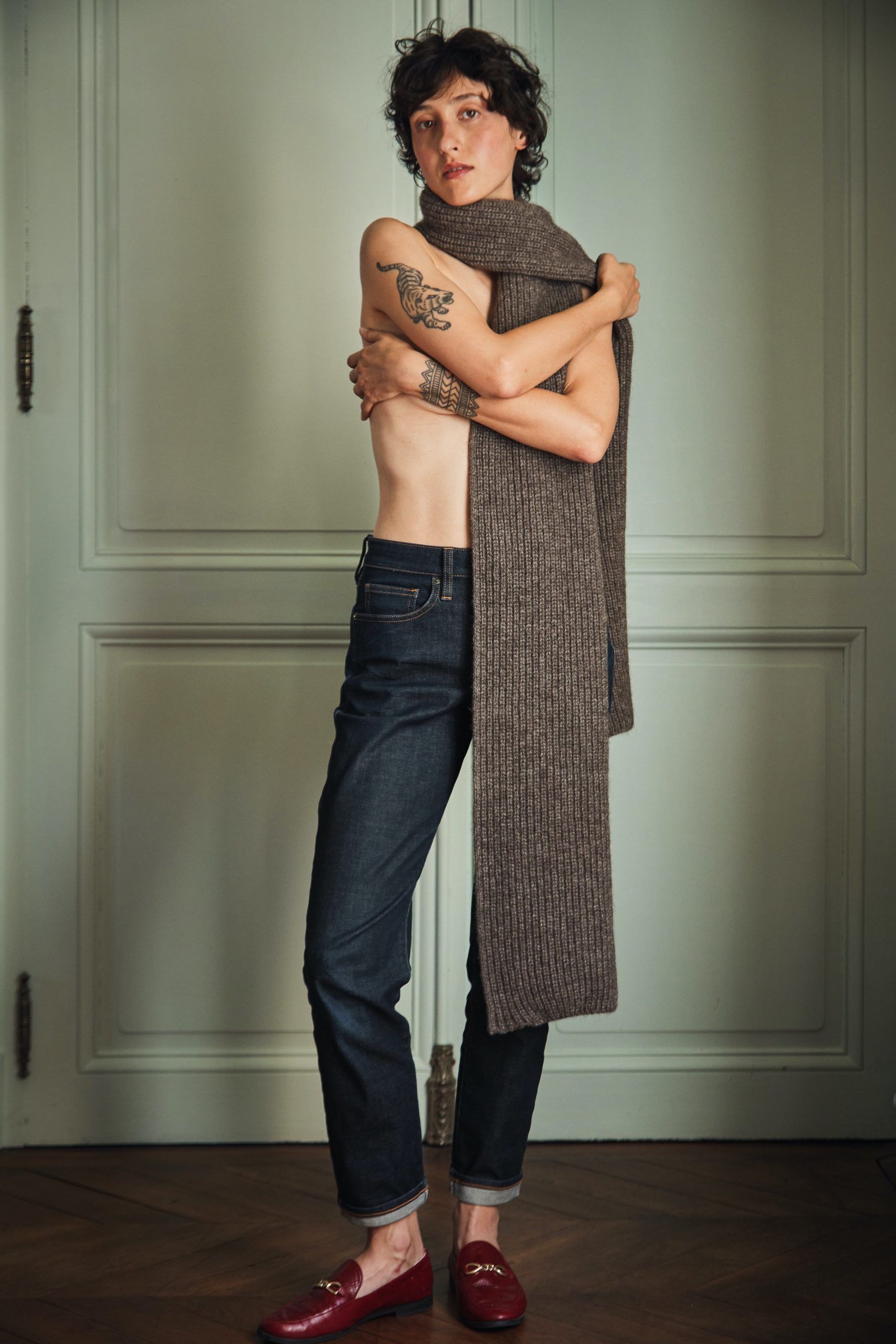 camille long scarf in yak wool brown 1