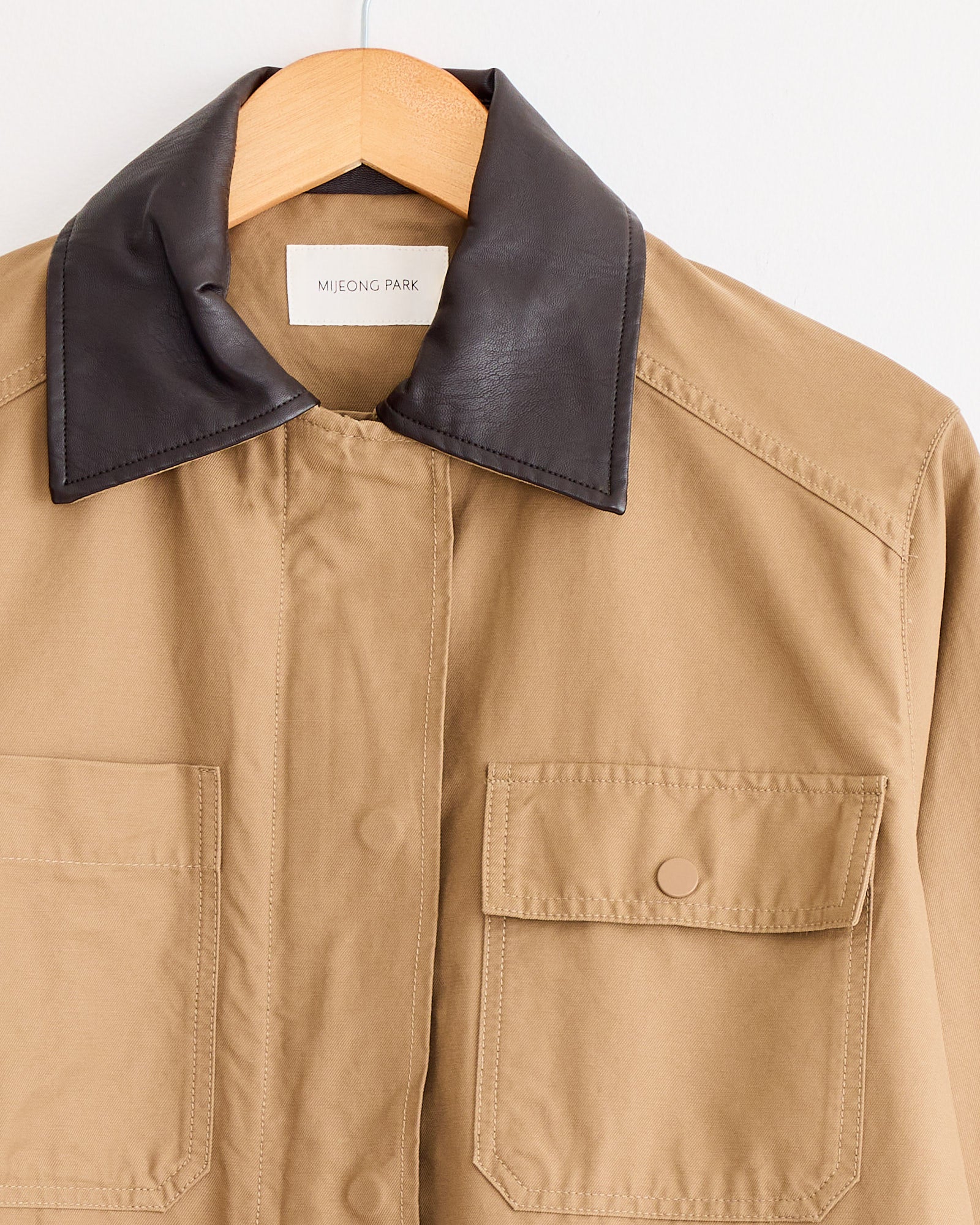 contrast collar work jacket in dark beige 2