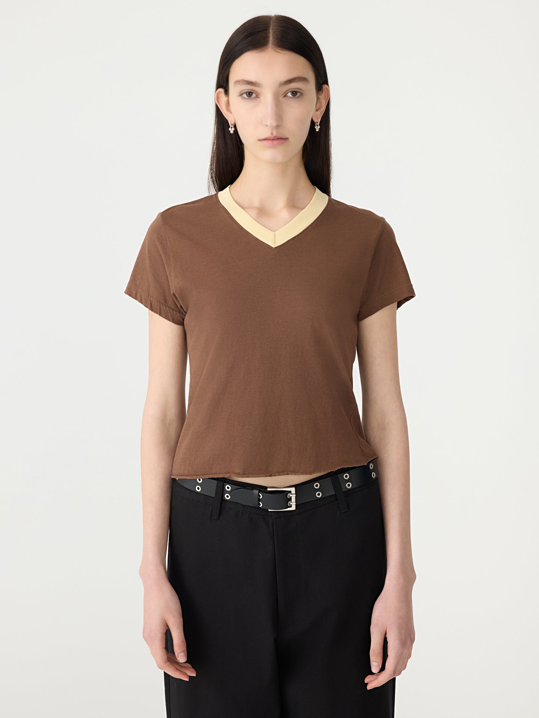 contrast v neck raw edge baby t shirt 2