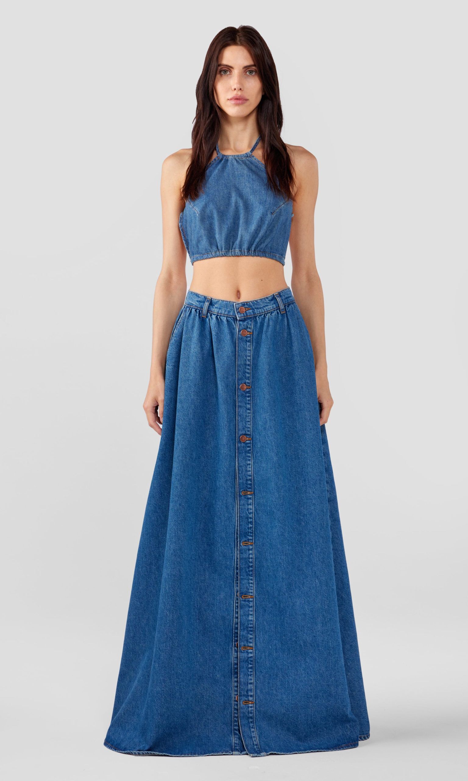 corey floor length button up skirt yellowstone medium indigo 1