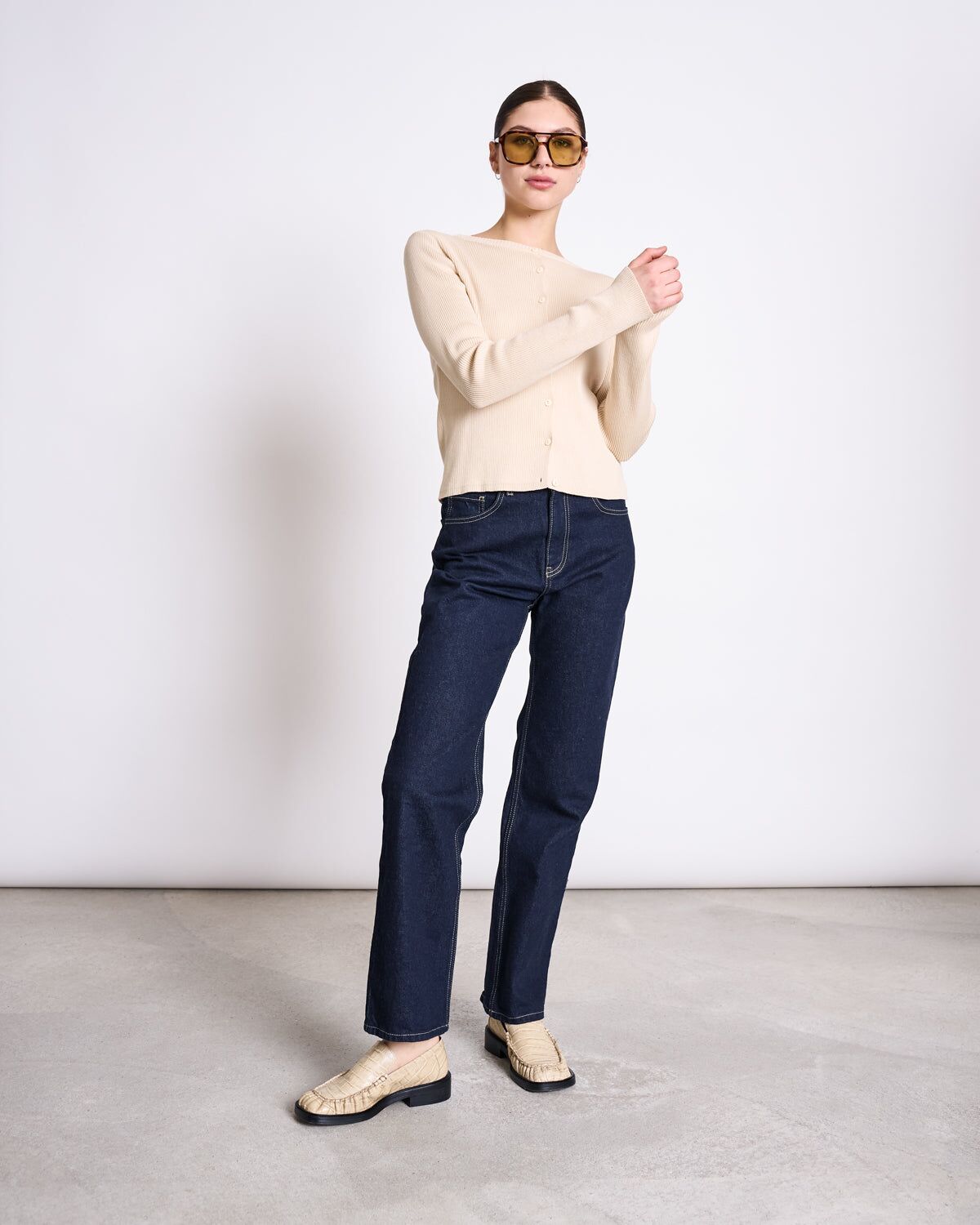 crewneck cardigan glimt beige gots 1