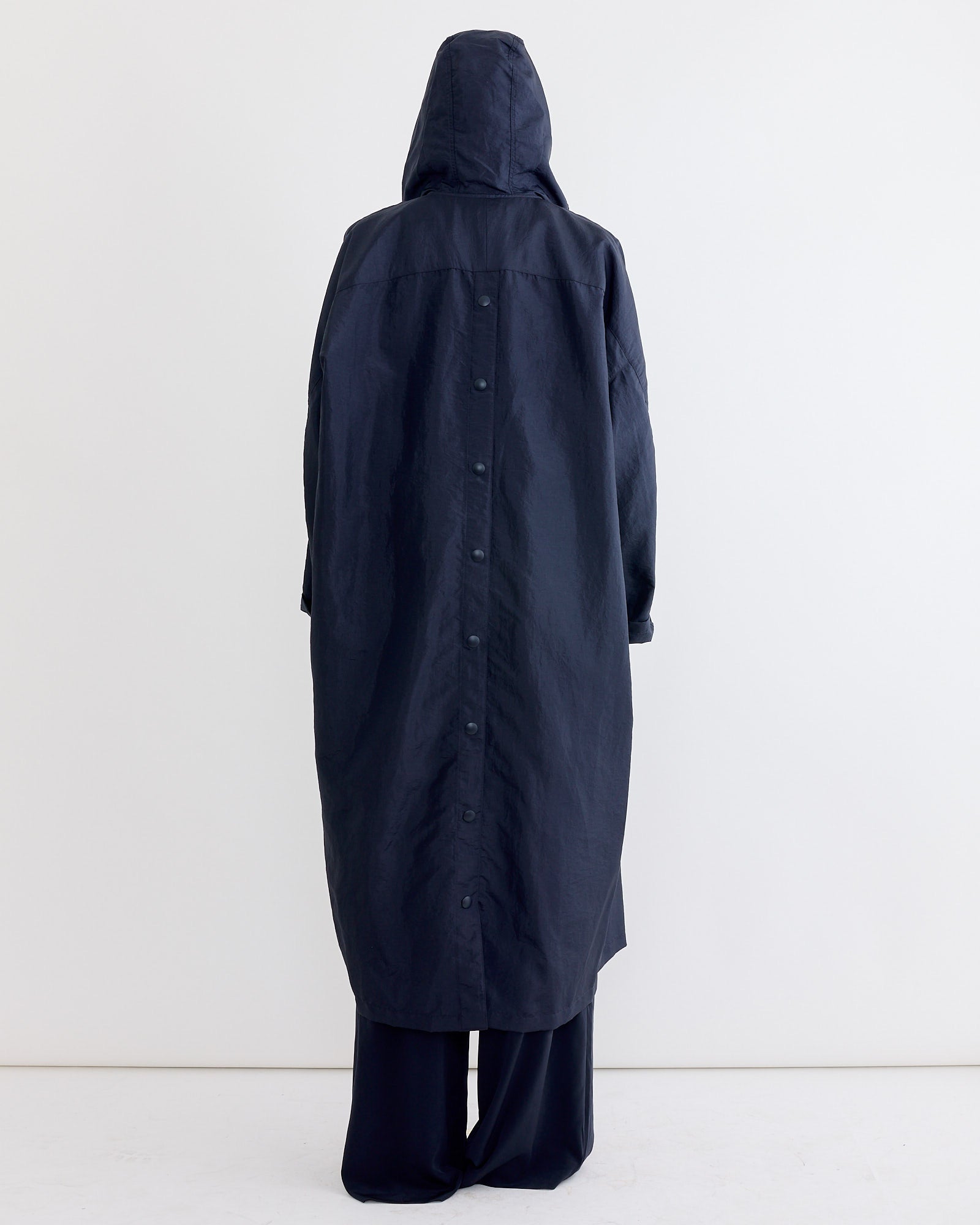 crispy nylon hooded coat in navy 3