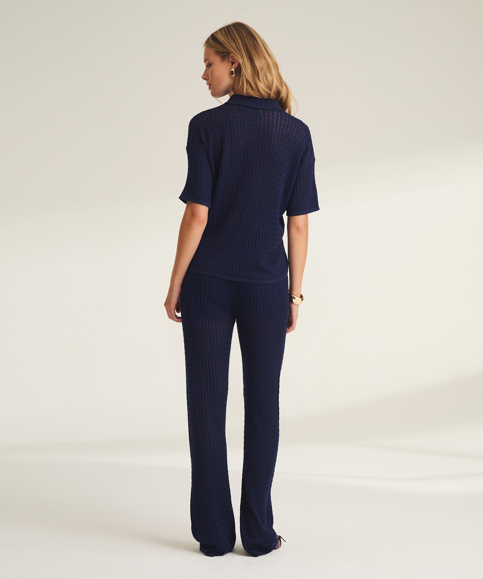 extra fine cable pointelle short sleeve button up 3