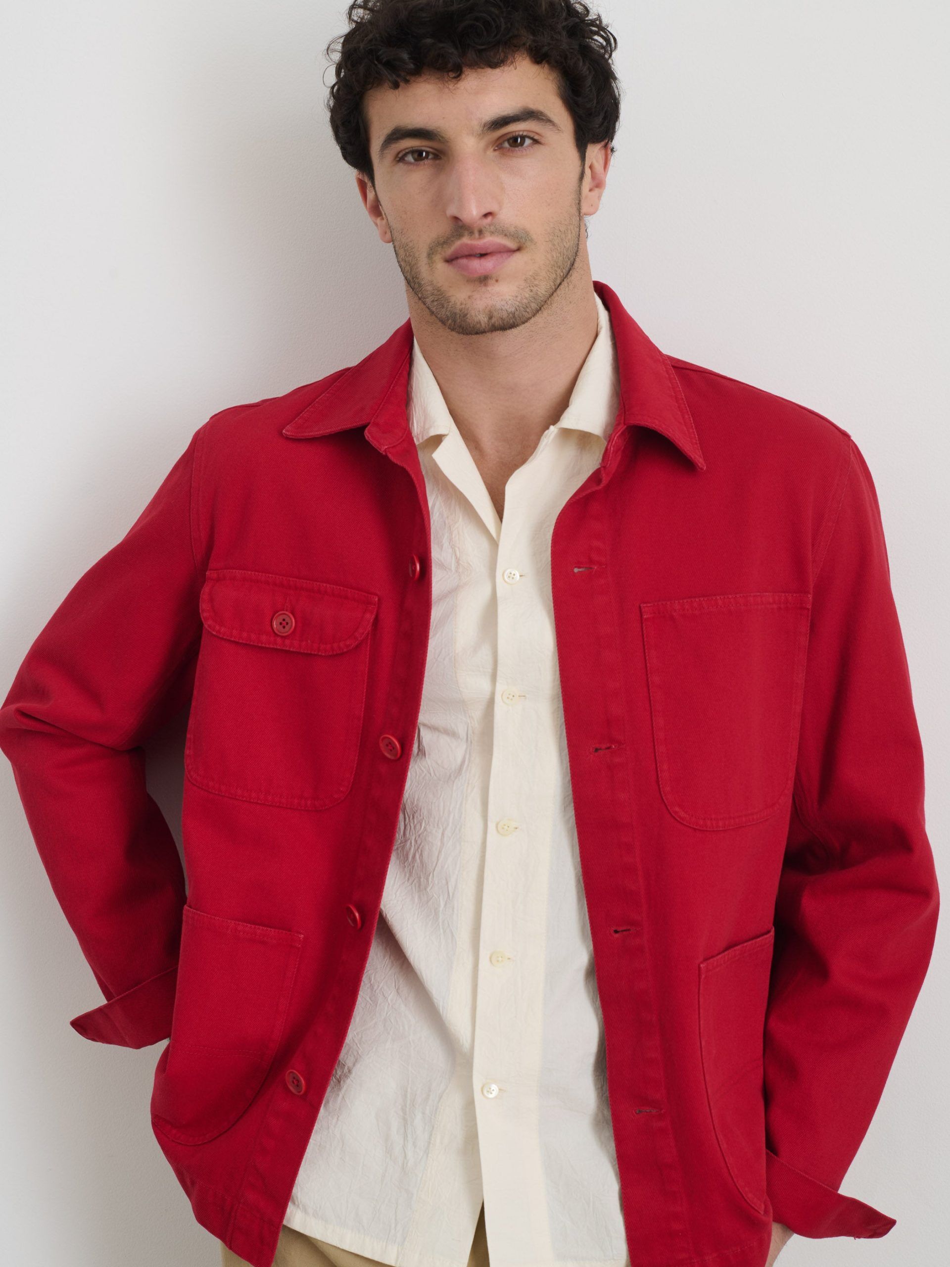 garment dyed work jacket in recycled denim 3