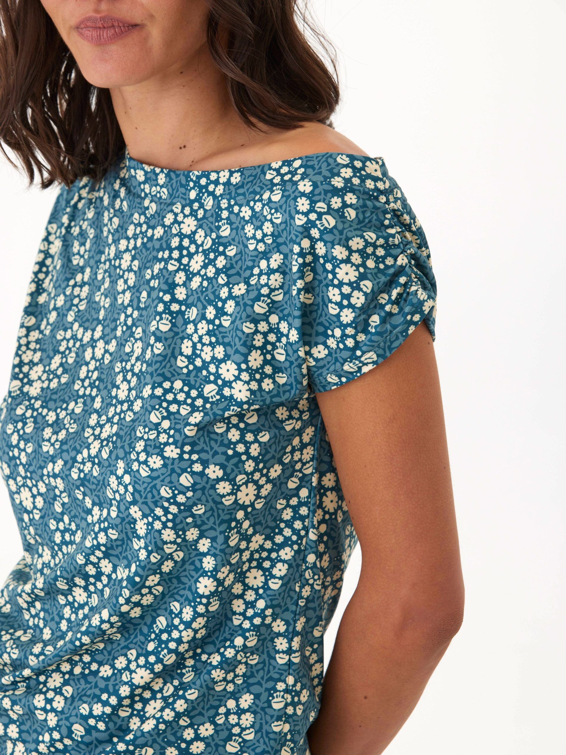 leoni micro bloom print off shoulder luxe jersey top 2