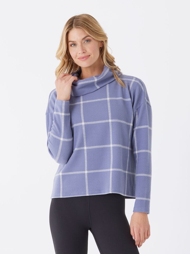 loren prairie plaid knit fleece cowl neck top 3
