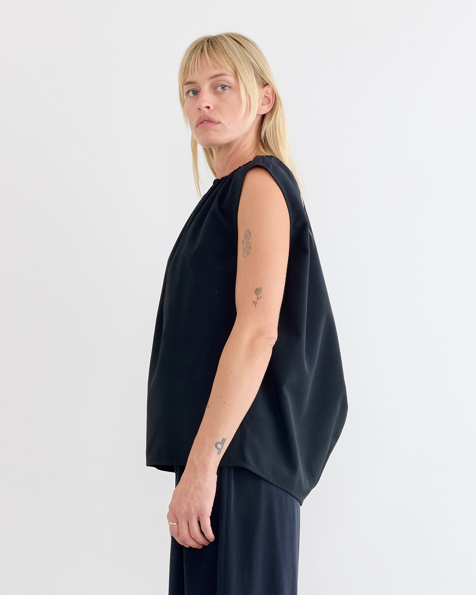 lotte nylon shirred neck top in black 2