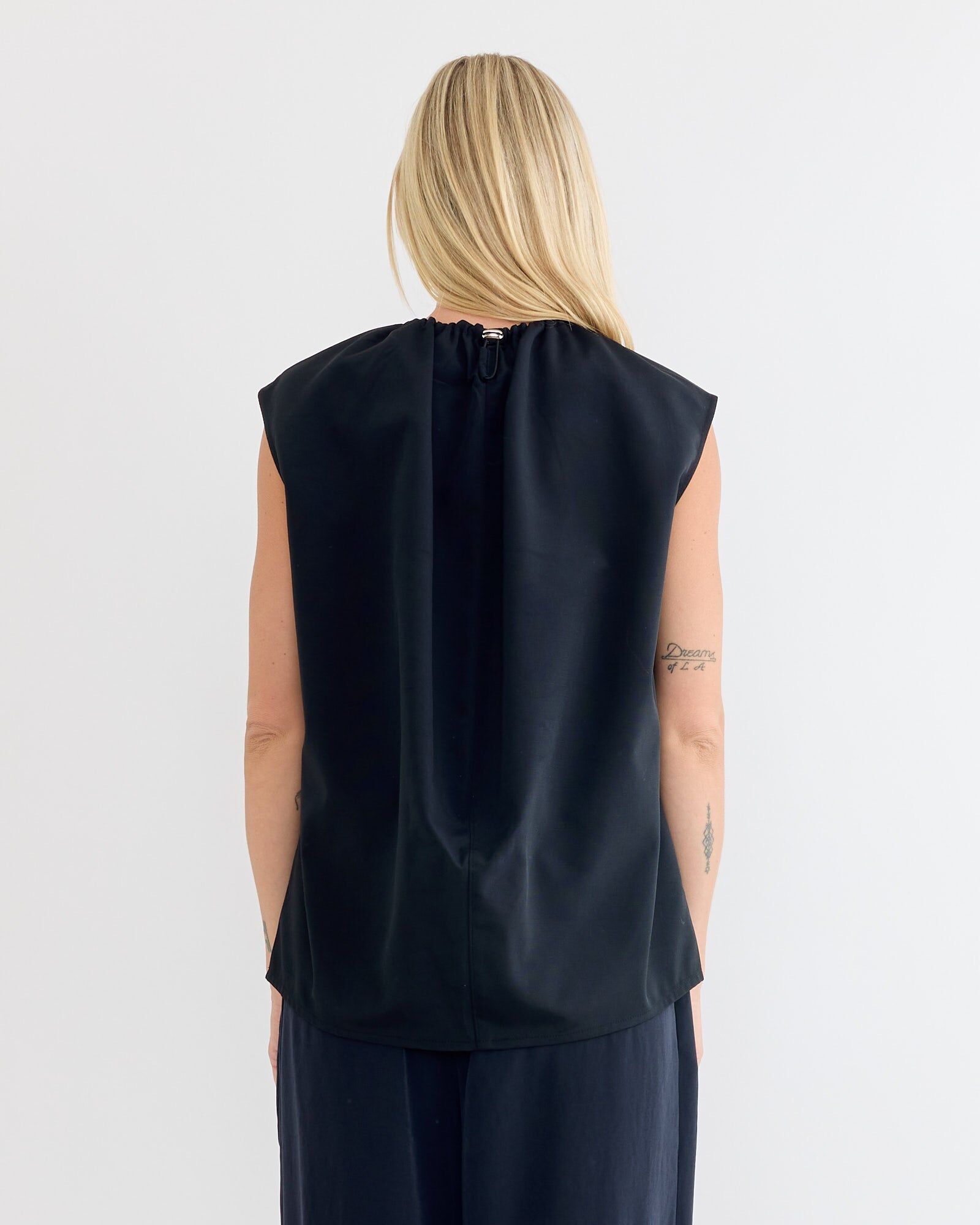 lotte nylon shirred neck top in black 3