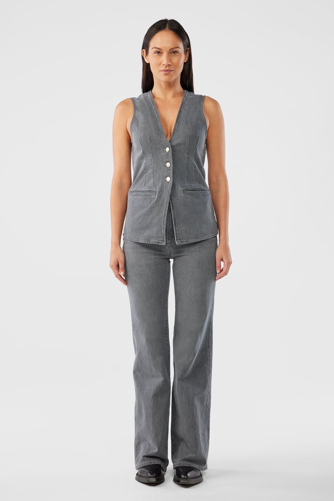 monica tailored denim vest tempesta grey 1