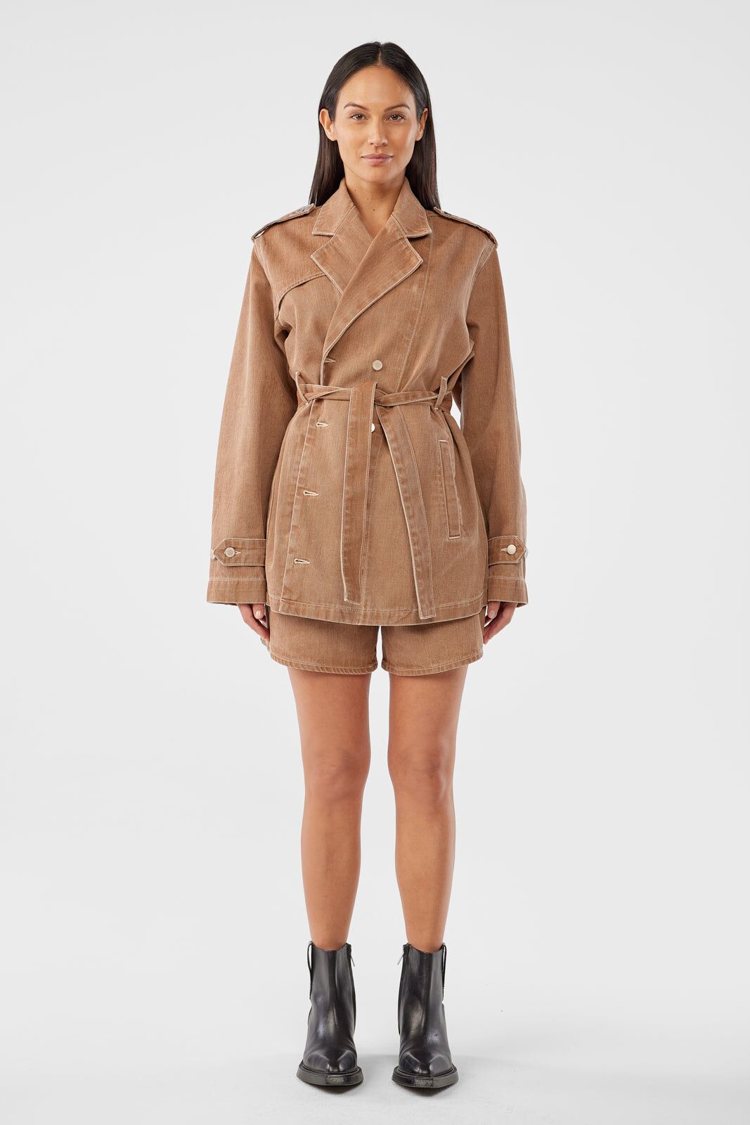 nicola cropped trench coat coco brown 1