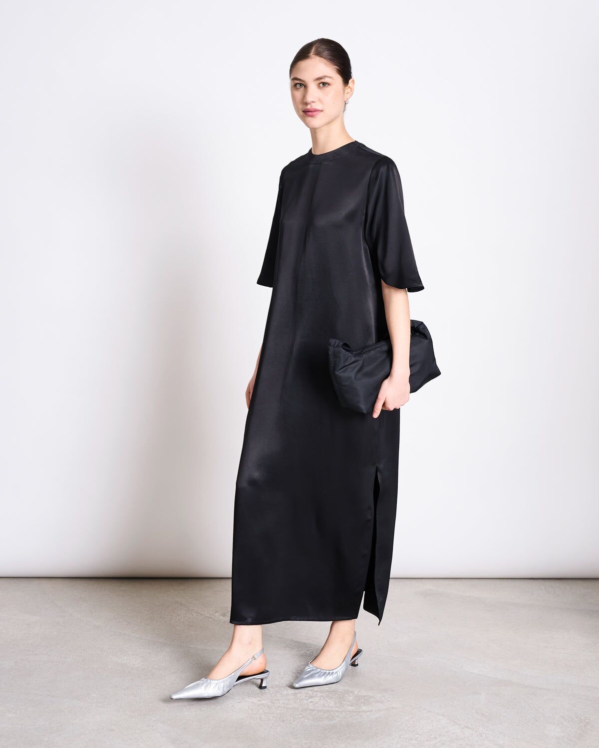 silky t shirt dress caleu black 2