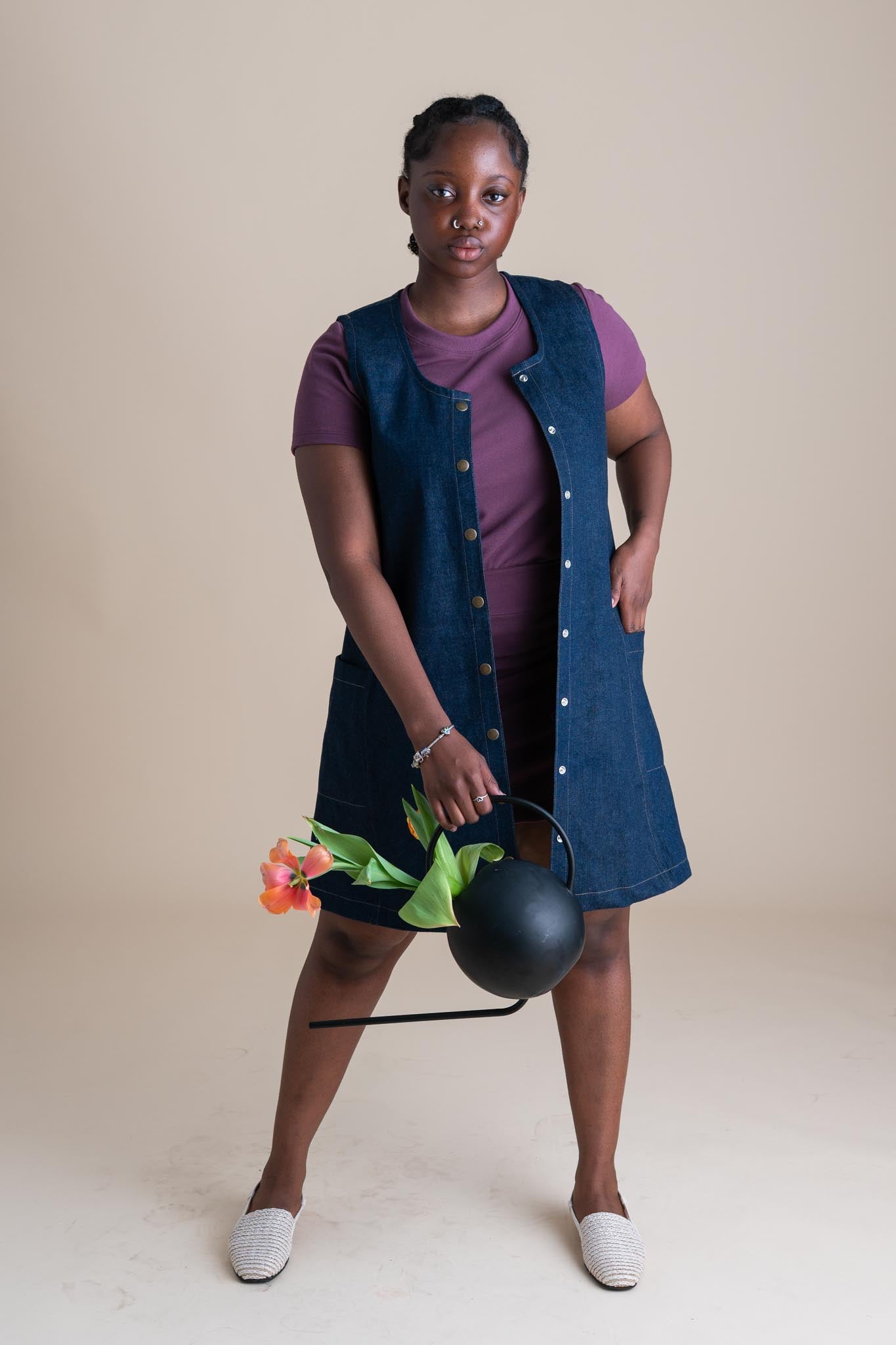 snap smock in cone denim 3