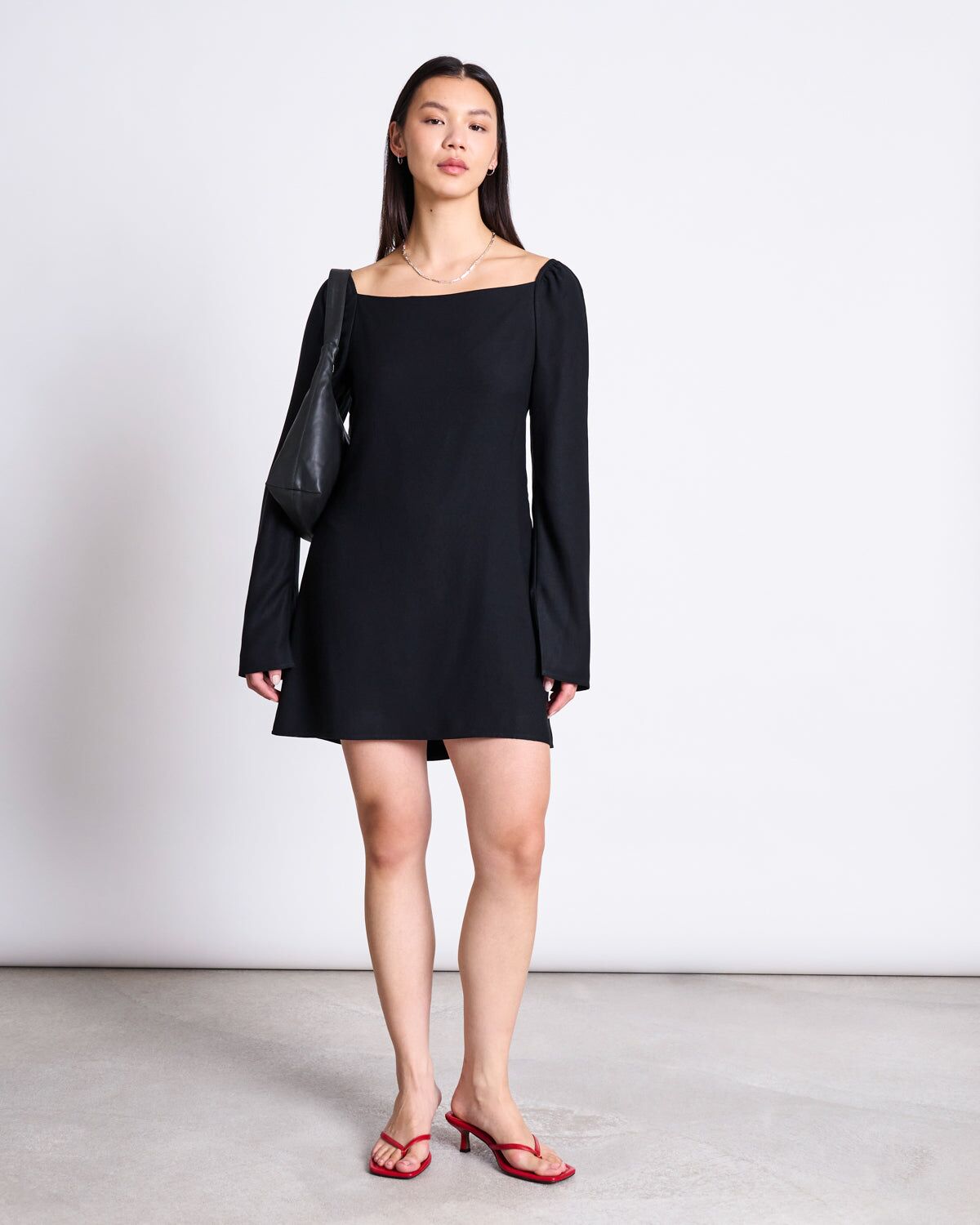 square neck mini dress glad black 1
