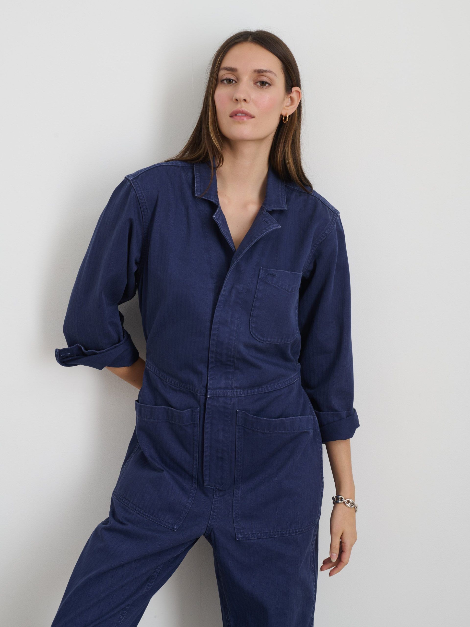 standard zip jumpsuit in herringbone 3