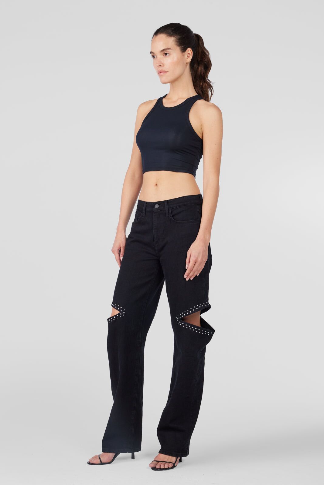 stoned aubrey mid rise cut out straight leg crystallized onyx black 1