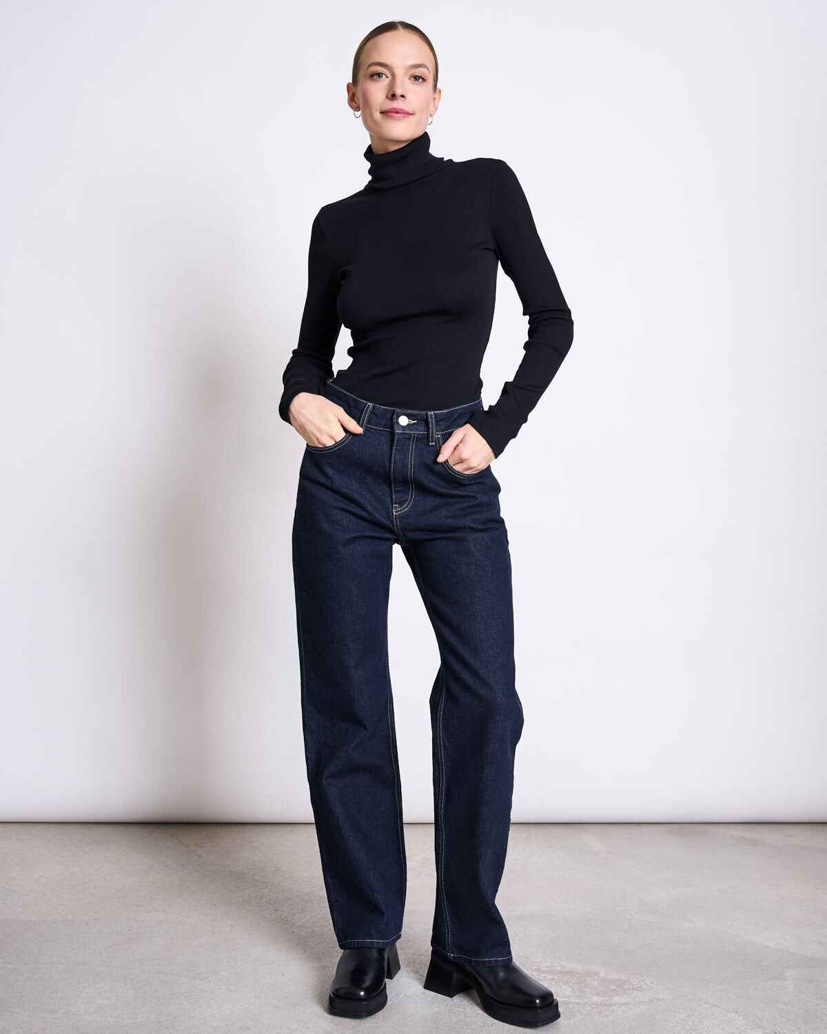 straight leg highwaist jeans vilca dark blue denim gots 1