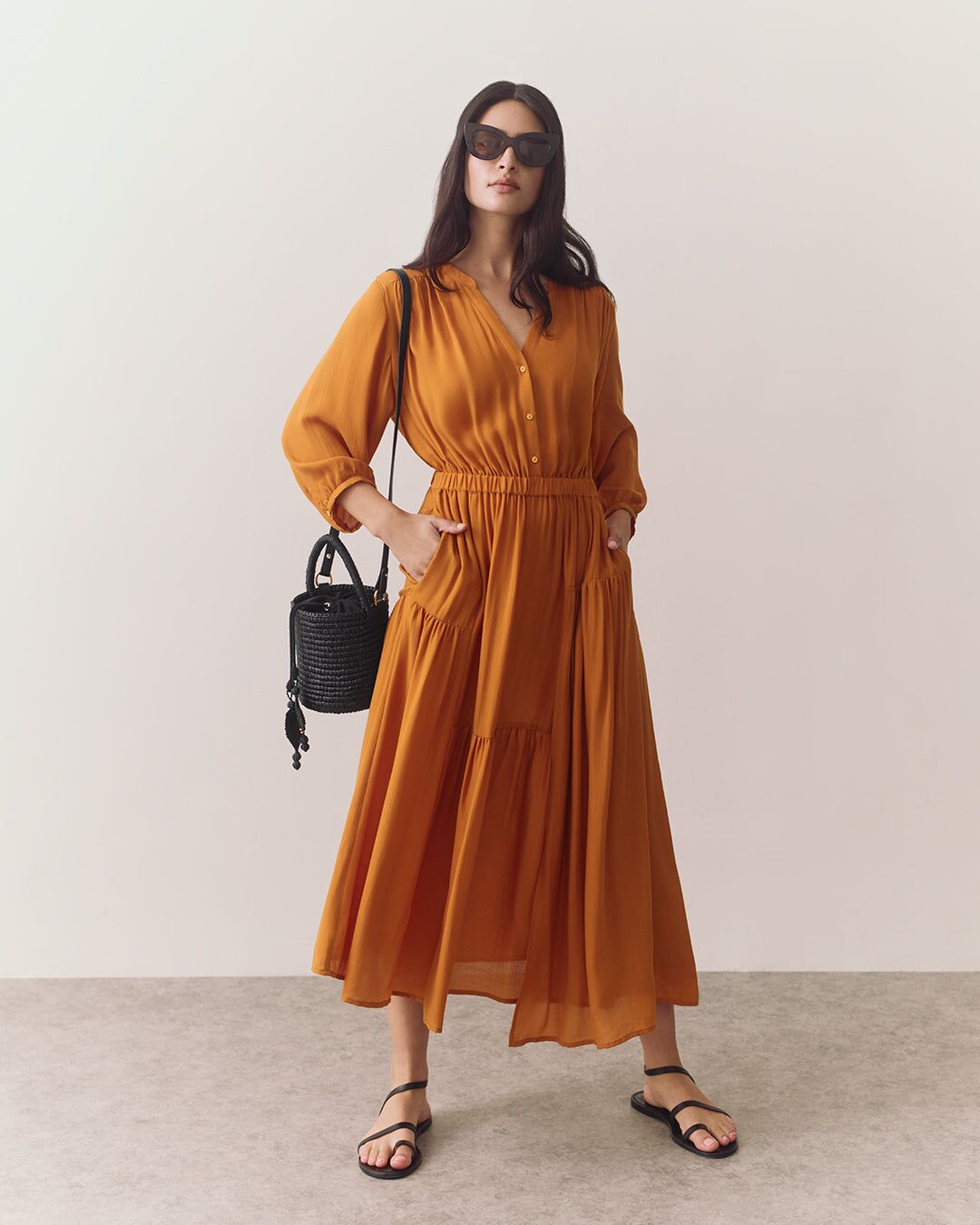 tencel gathered panel dress 1