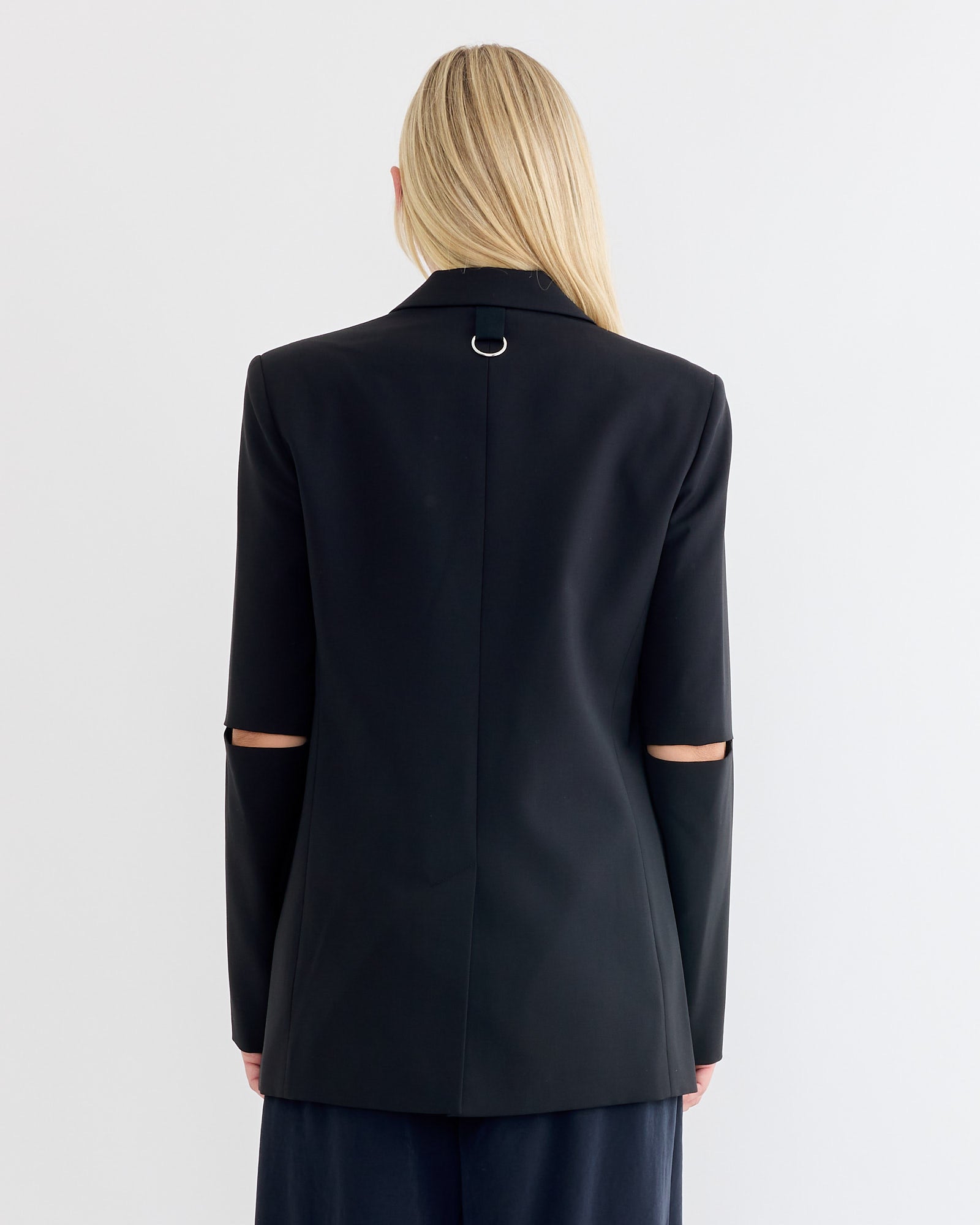tropical wool cut out sleeve blazerin black 3