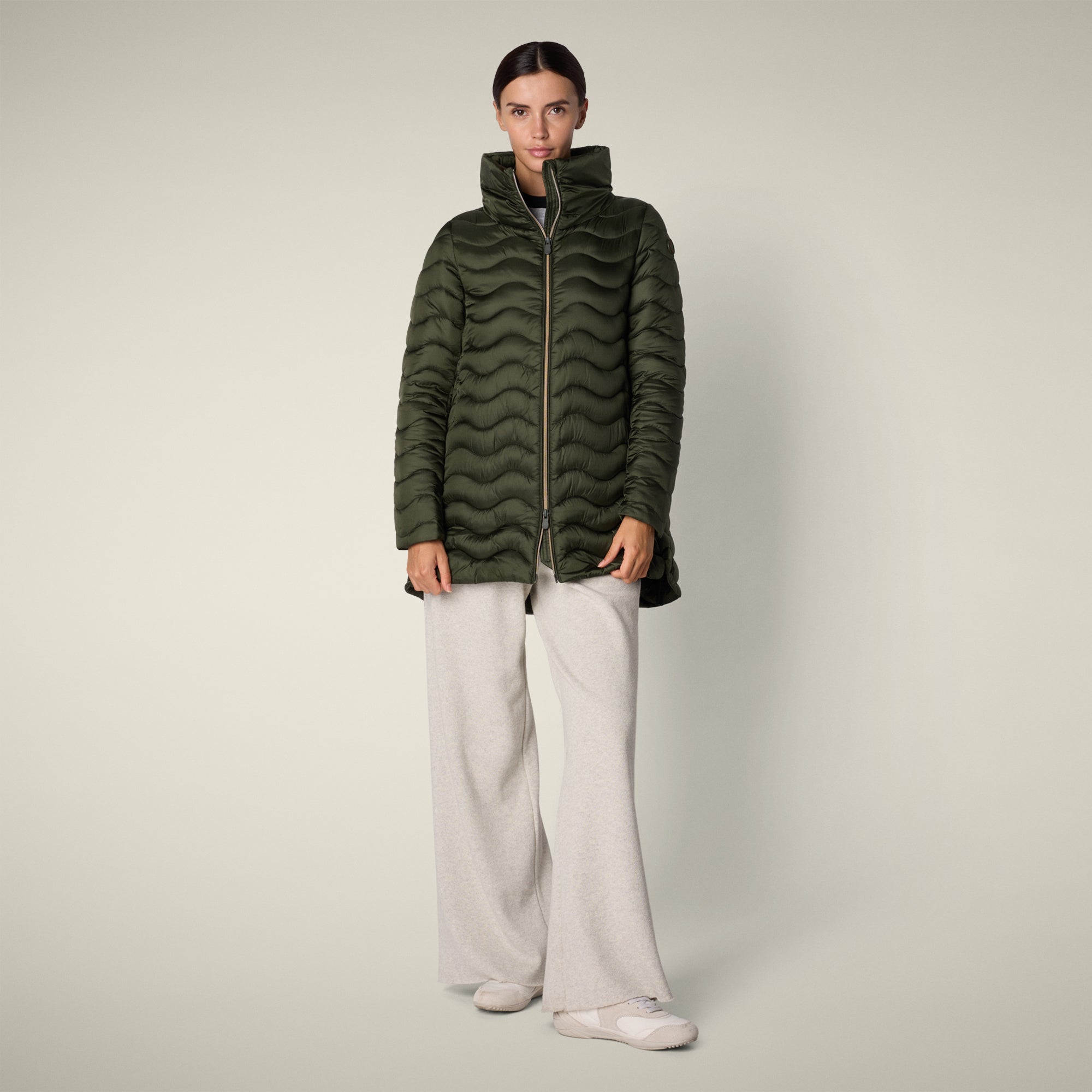 womens animal free puffer jacket livette in pine green 2