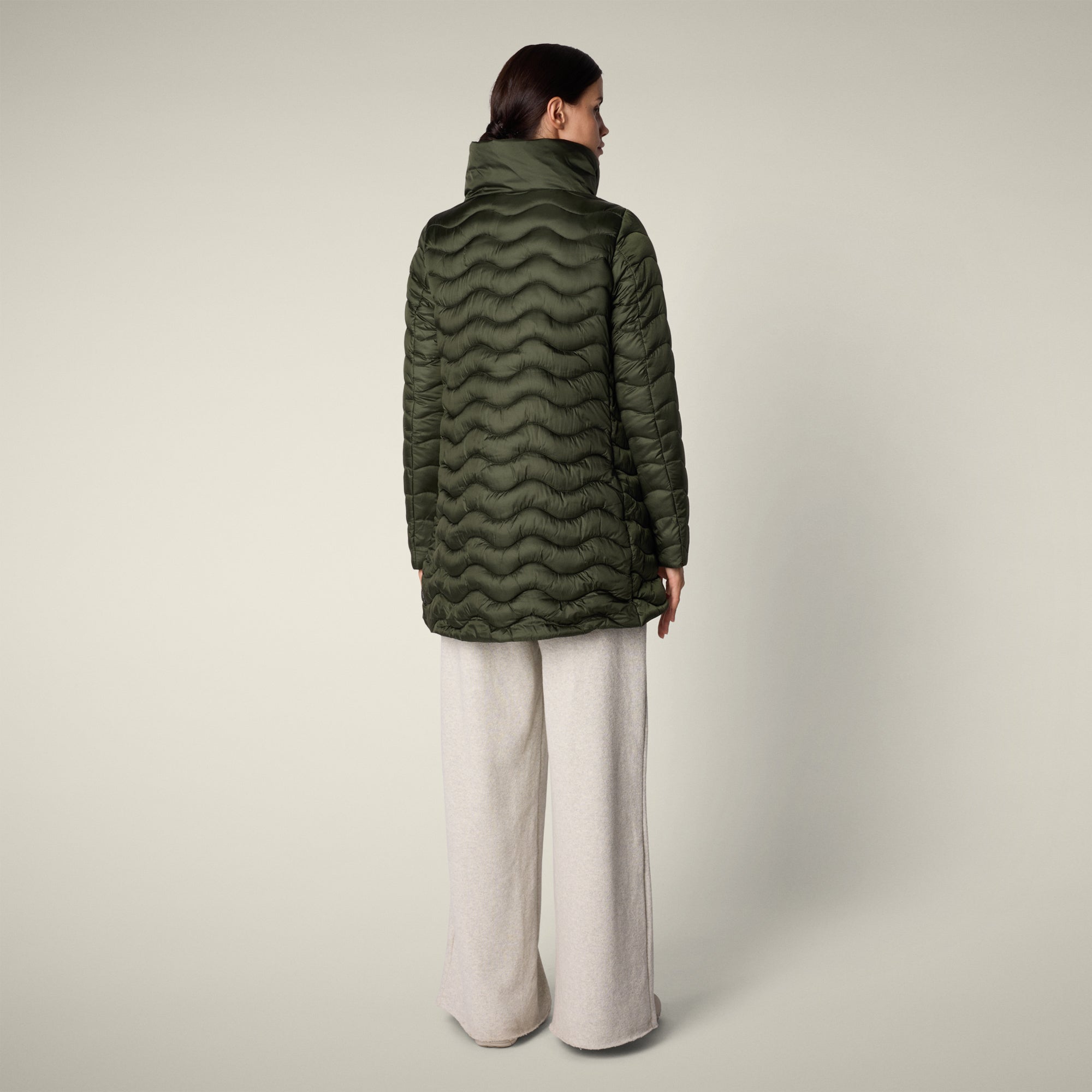 womens animal free puffer jacket livette in pine green 3