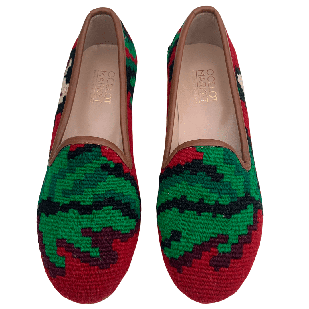 womens turkish kilim loafers green red 10 us41 eu 1