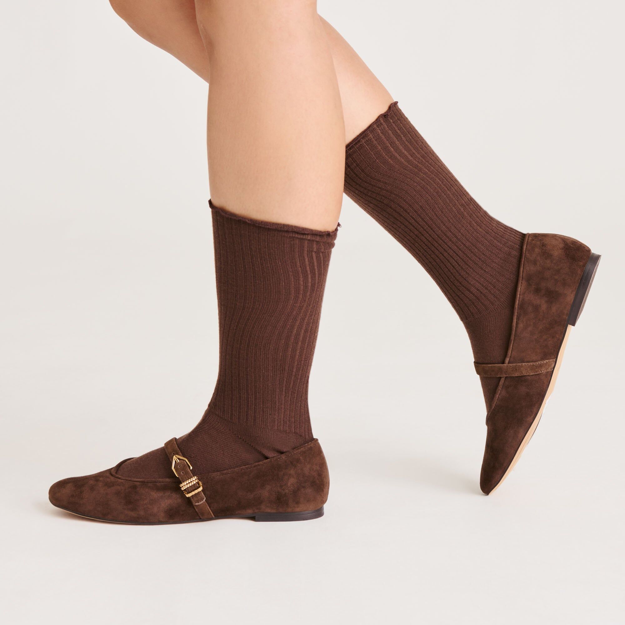 2 pack lettuce edge bow socks tan brown 2