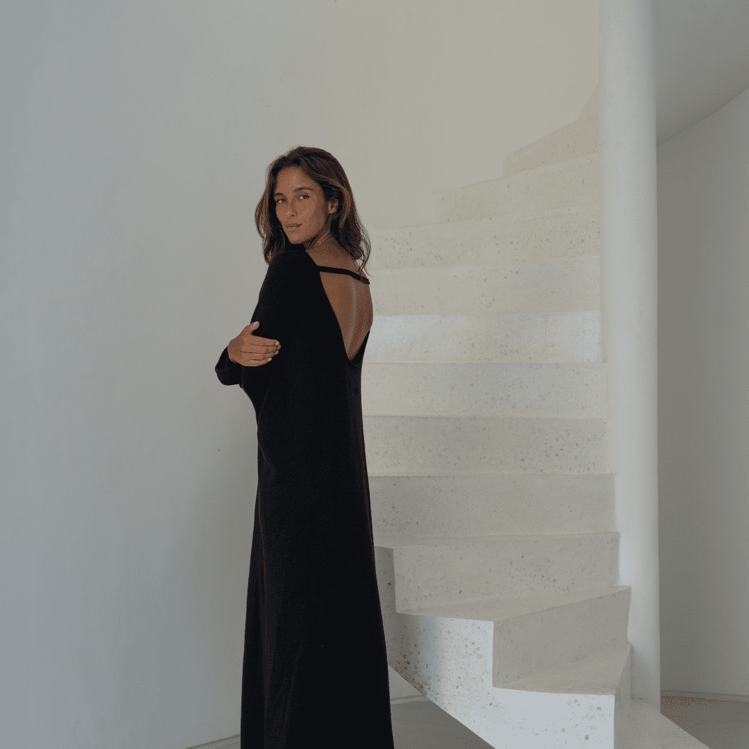 angel dress black open back knit 1