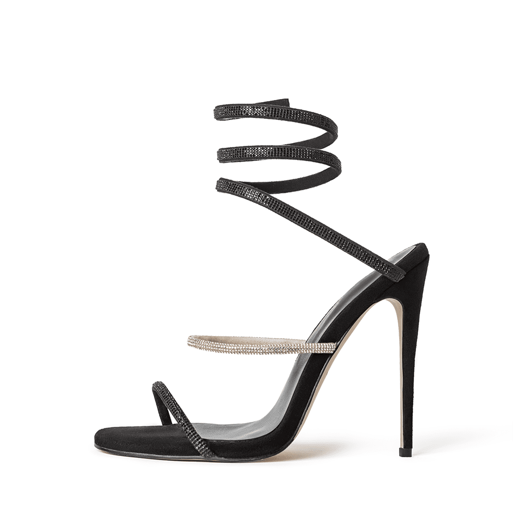 aphrodite black wrap open toe heels 1