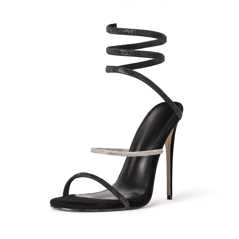 aphrodite black wrap open toe heels 3