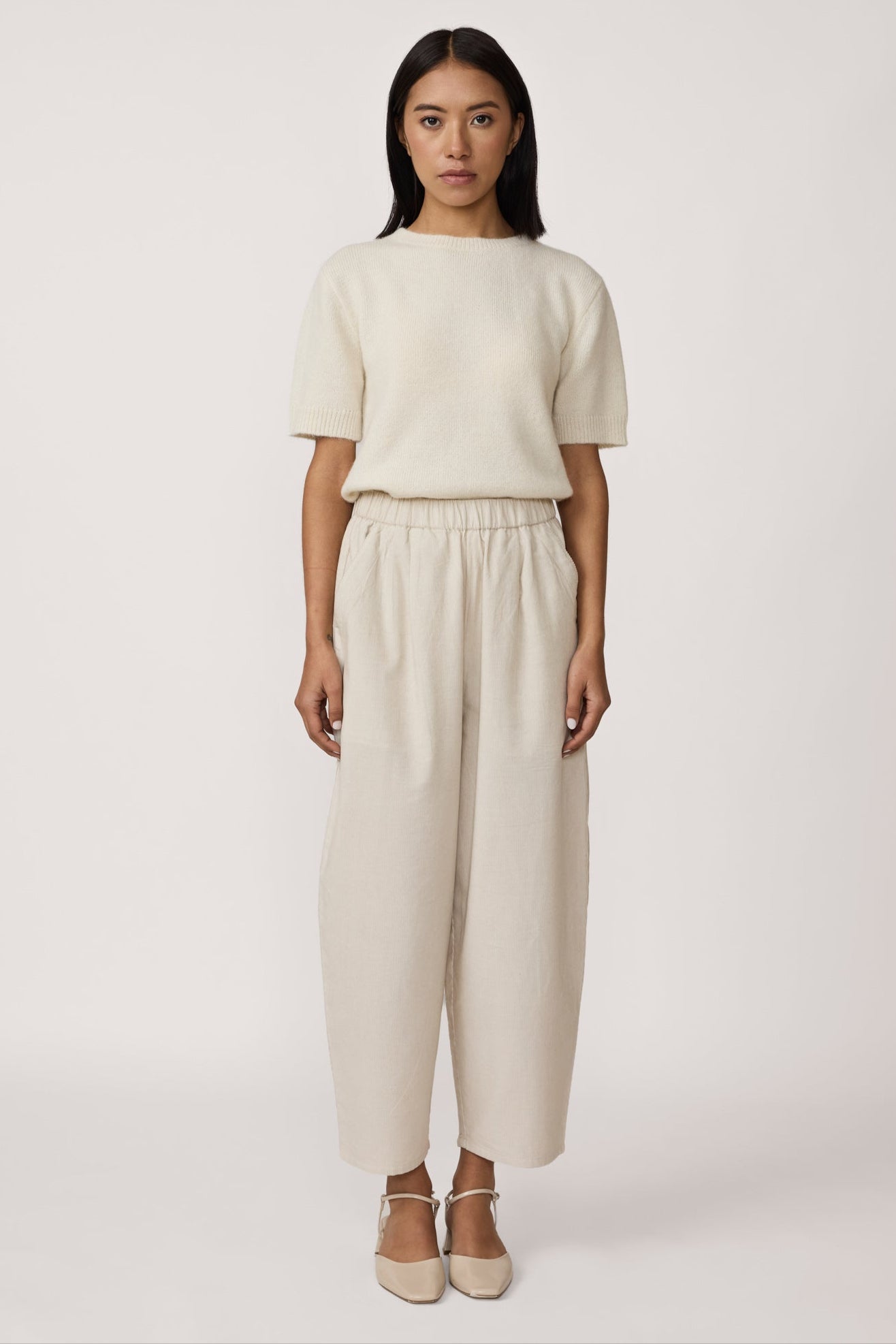 barrel leg pant ivory corduroy 1