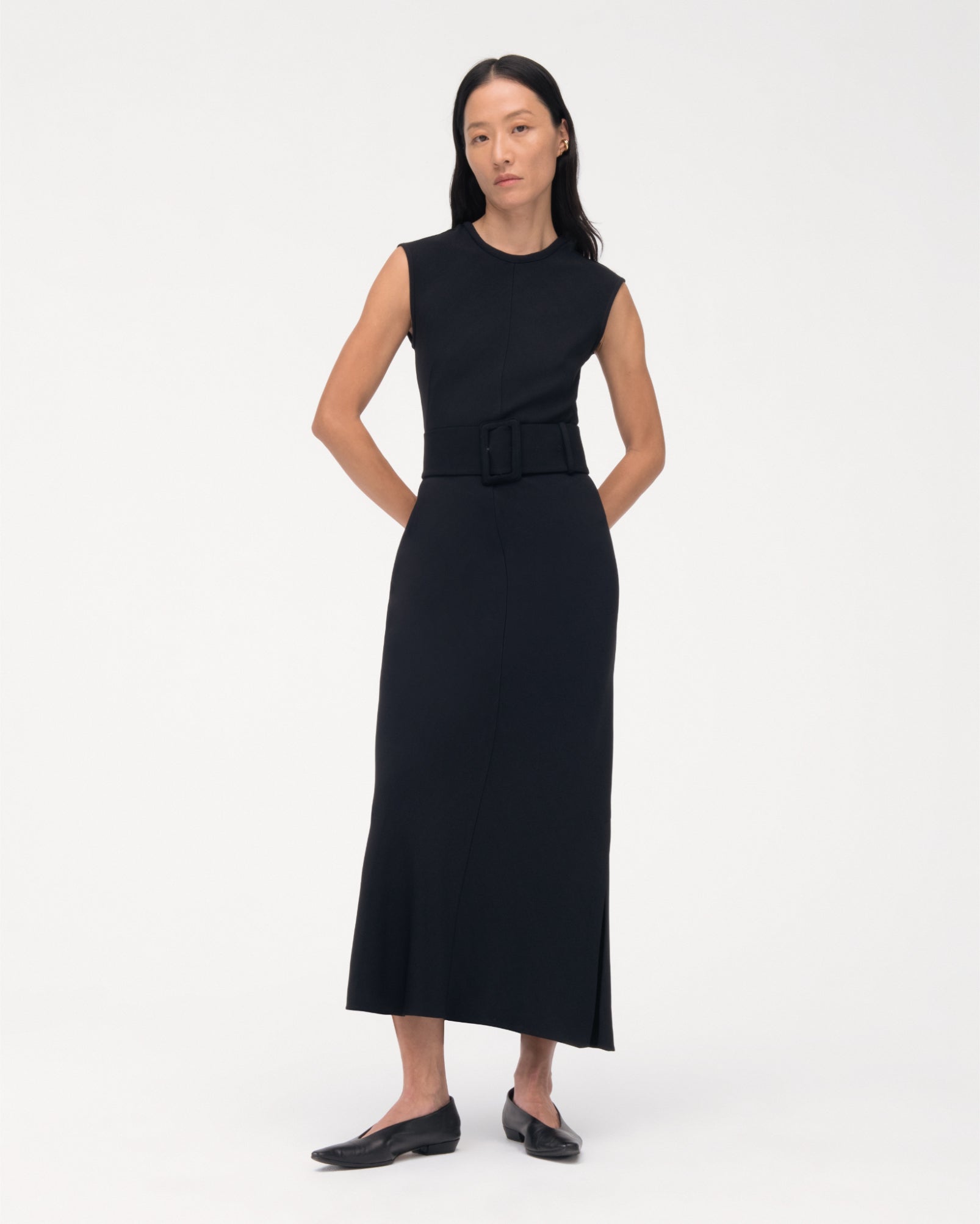 bias belted dress black 1