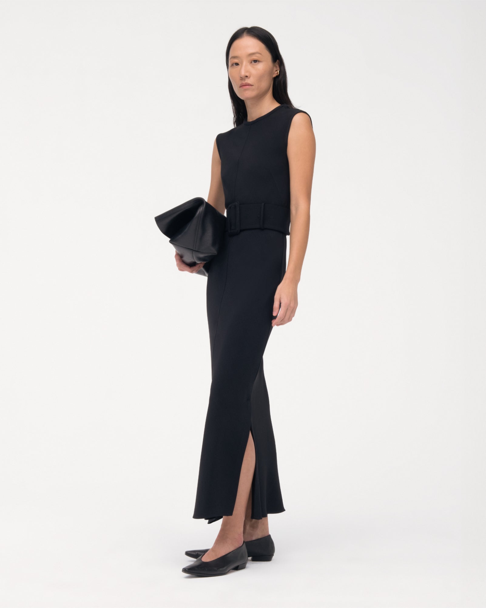 bias belted dress black 2