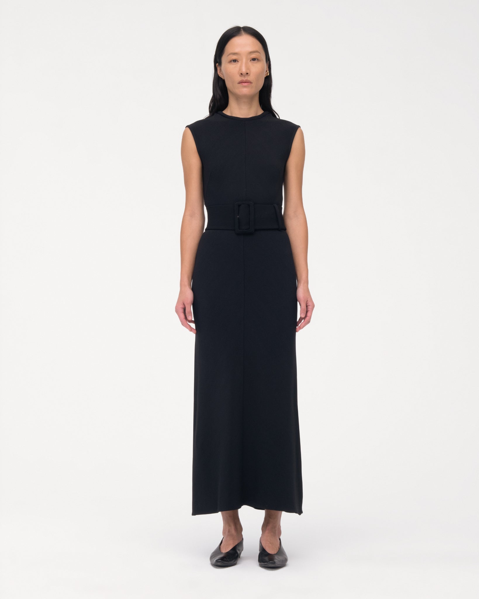 bias belted dress black 3