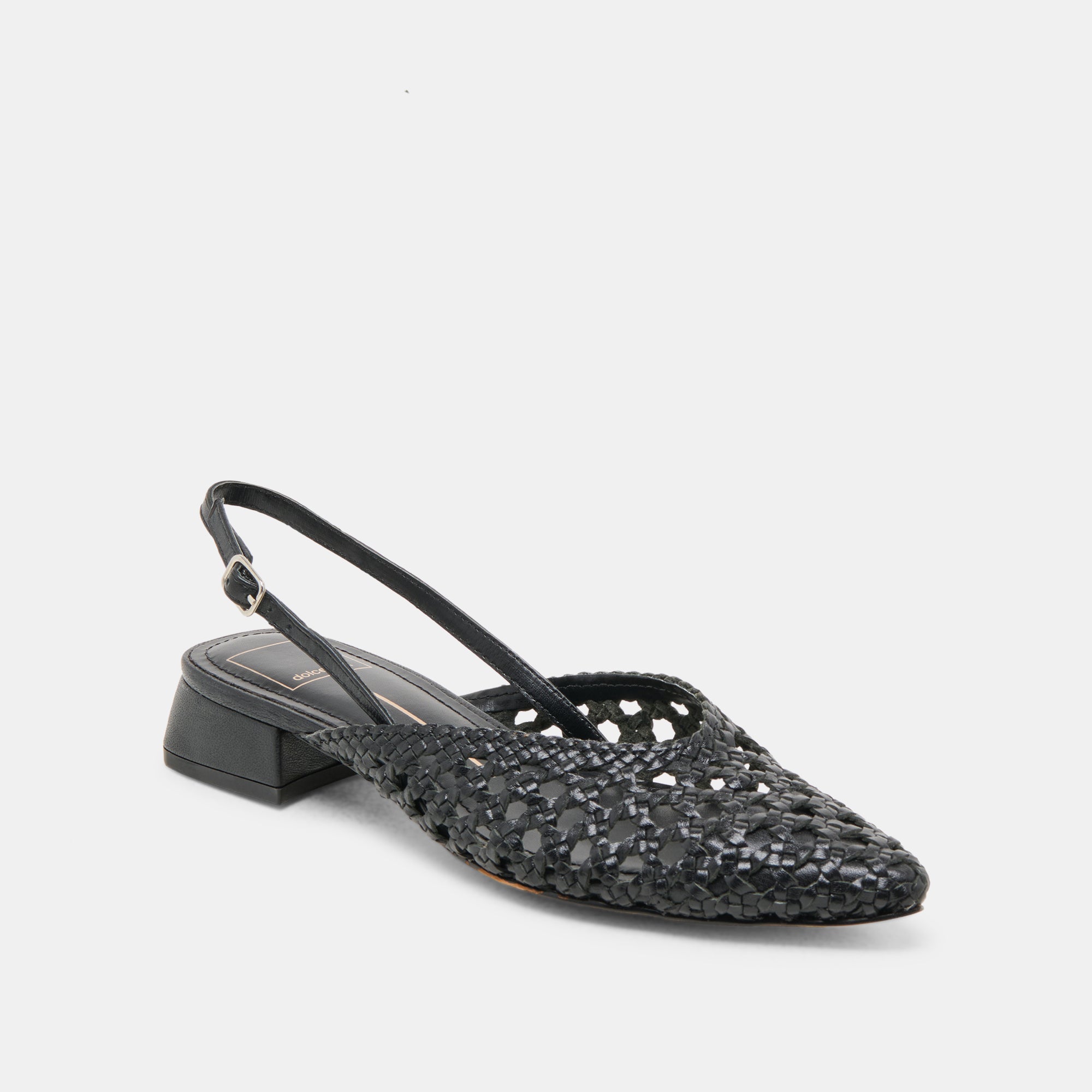 birdie flats black woven leather 2