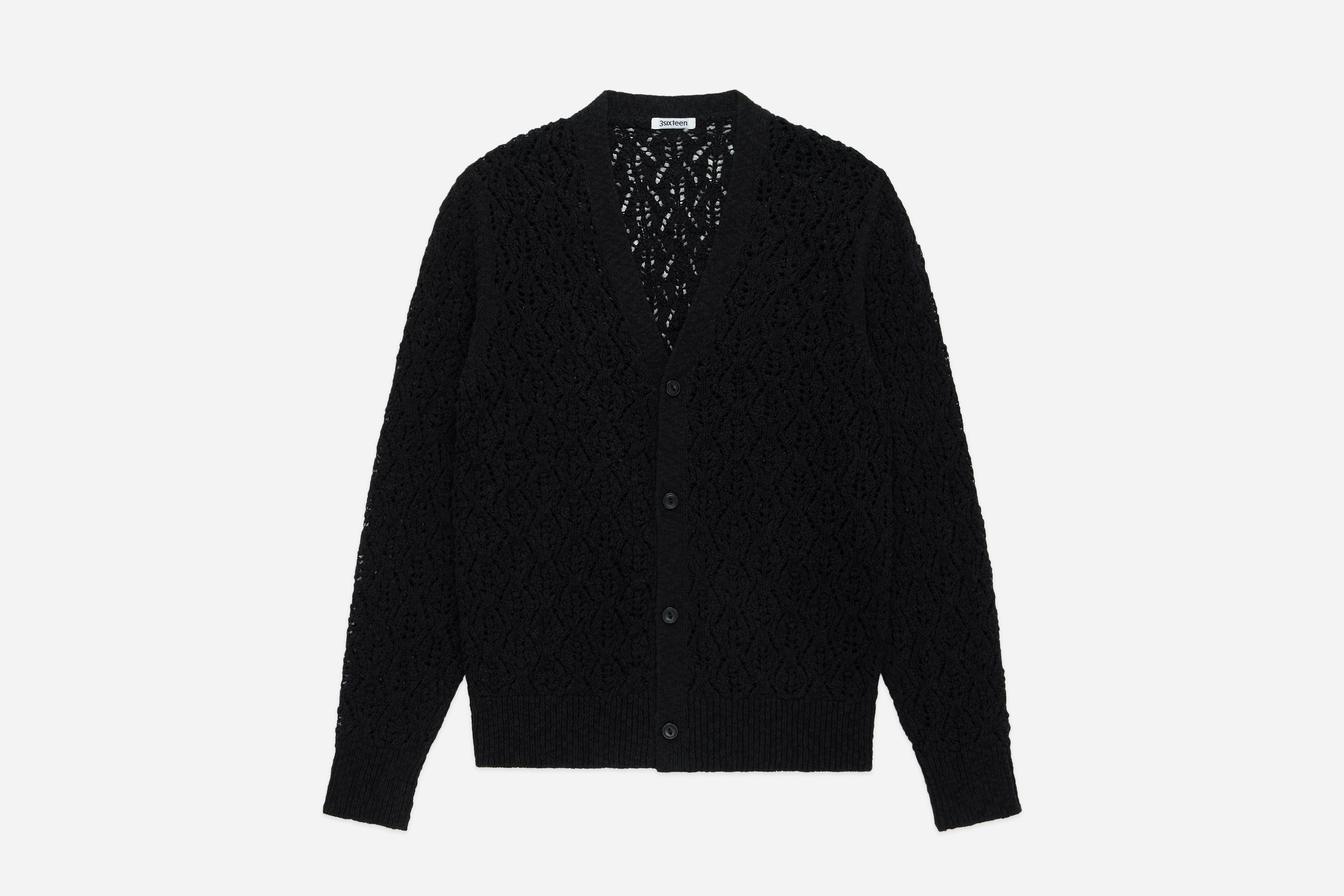 classic cardigan black flamme lace knit 1
