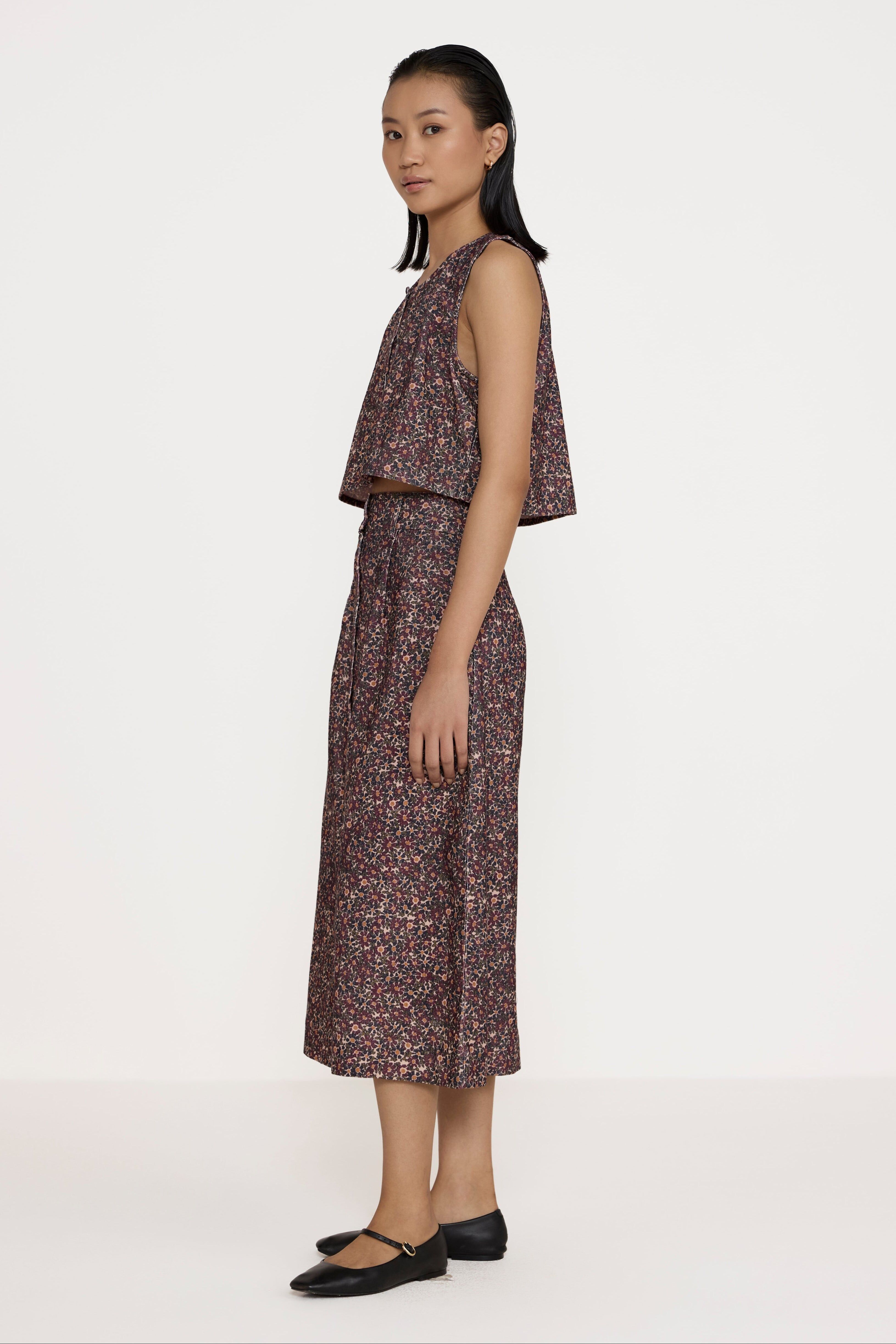 cropped button vest floral corduroy 3