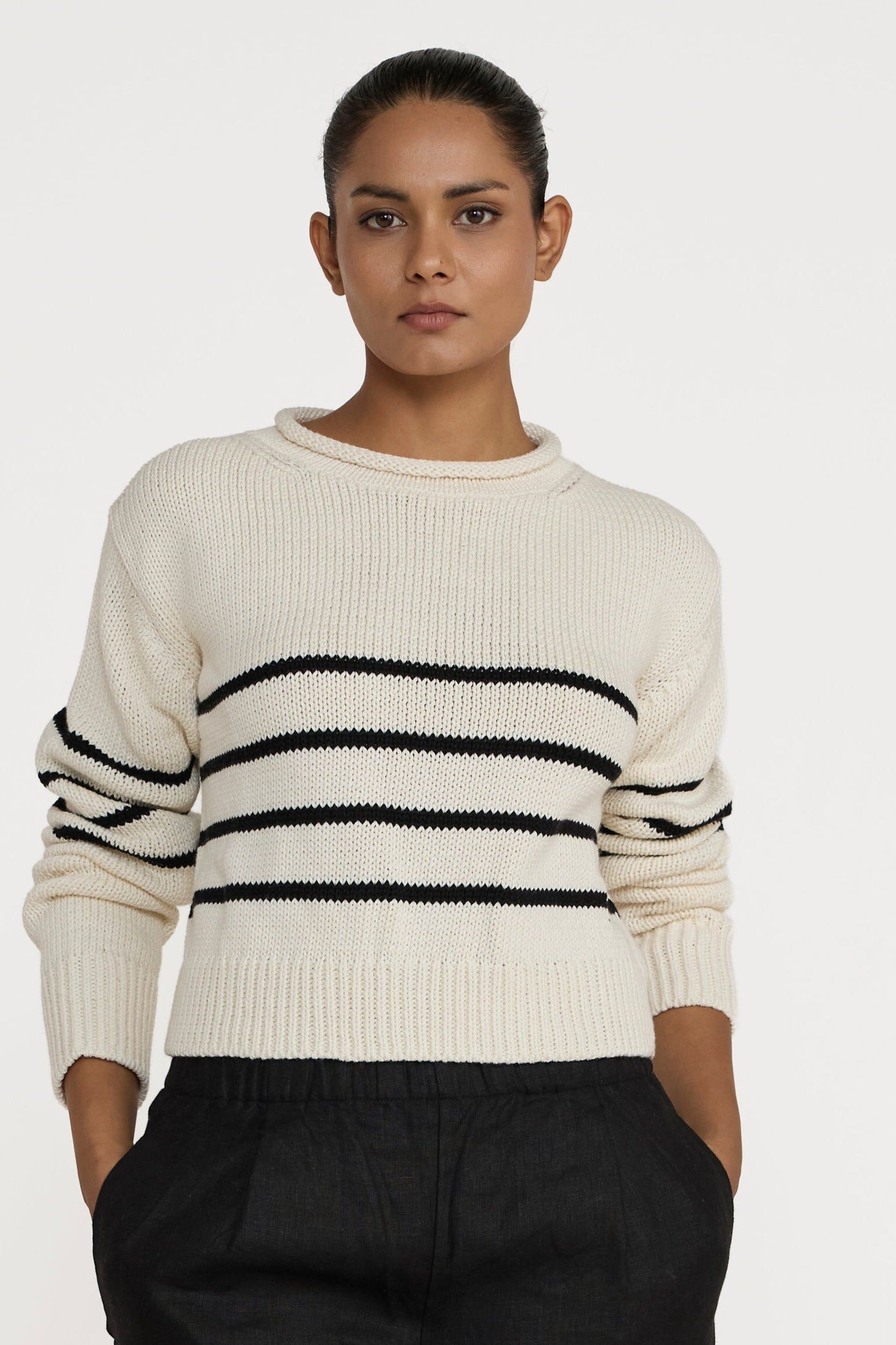cropped field sweater black stripe 1
