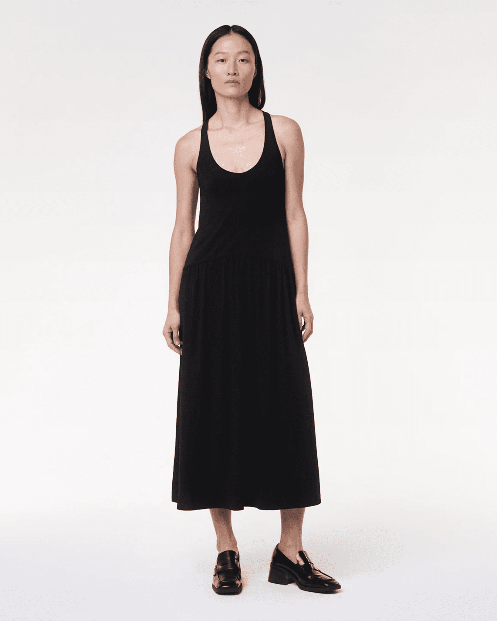 dropwaist gathered tank dress black 1