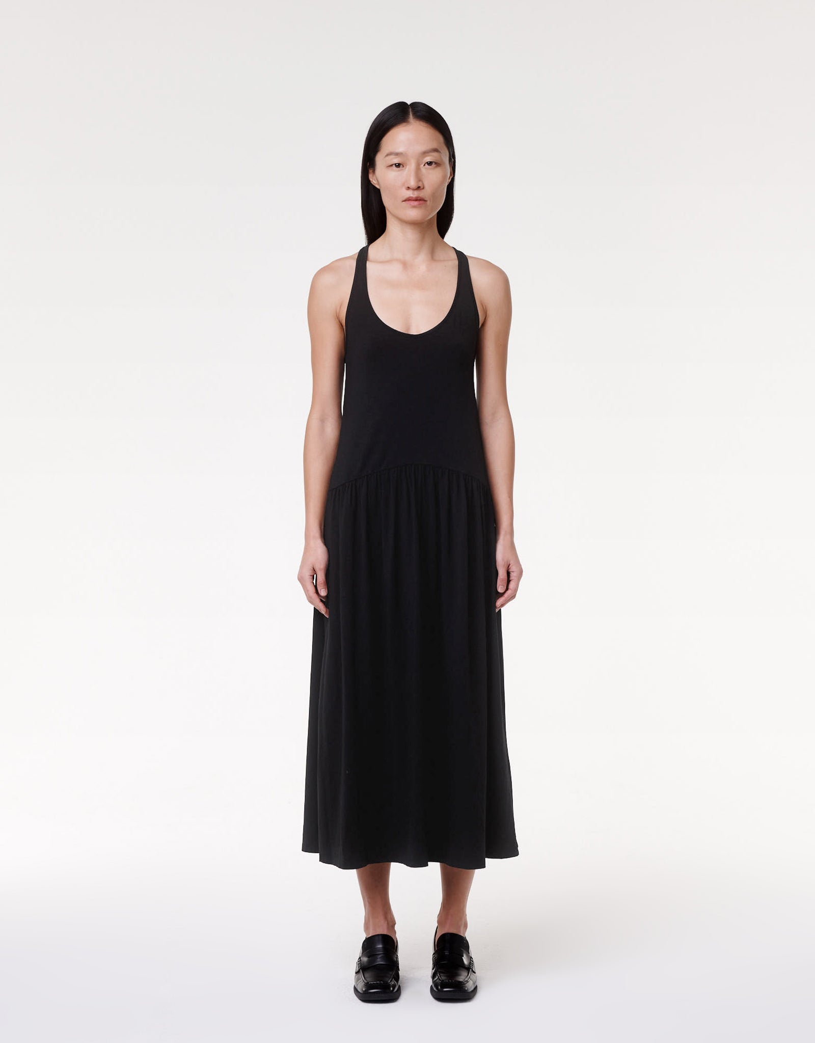 dropwaist gathered tank dress black 2