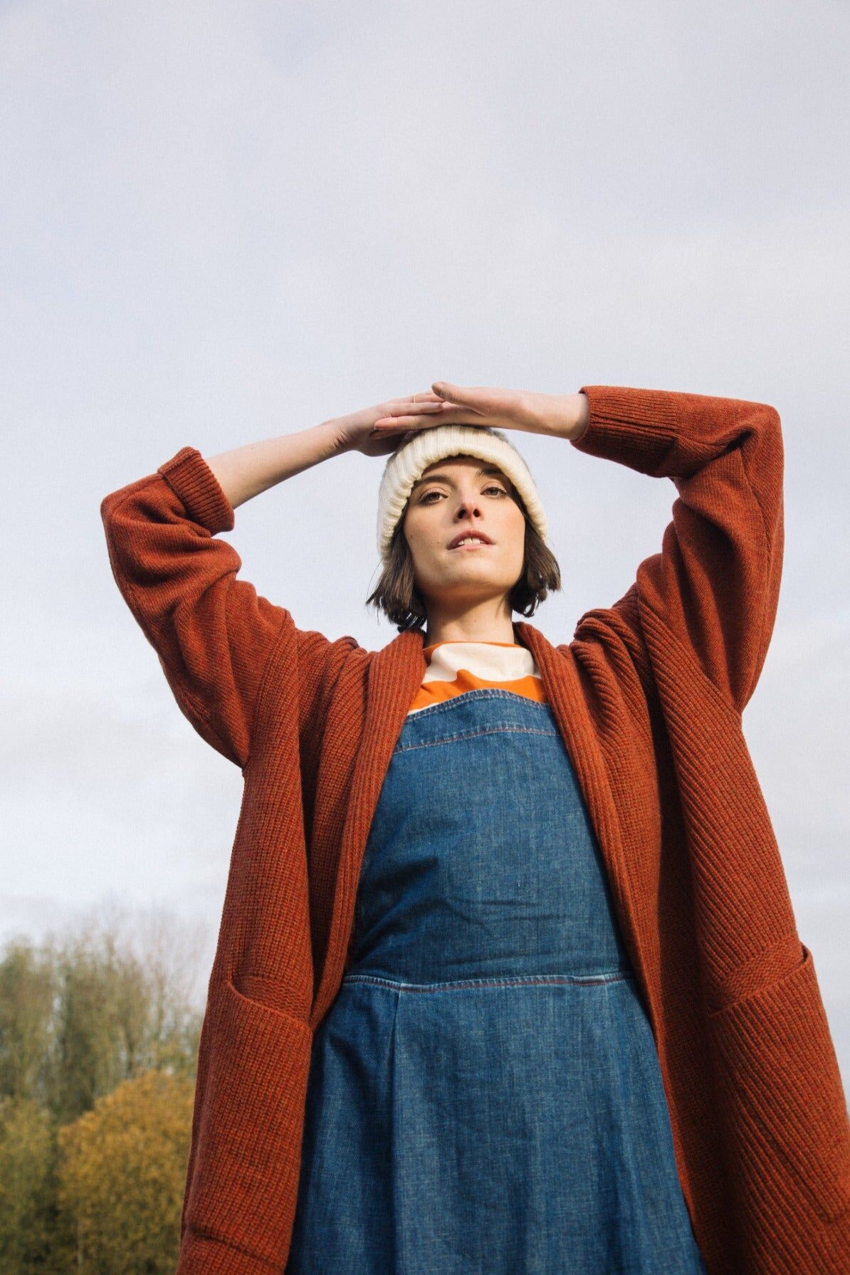 emi recycled wool cardigan in paprika marl 3