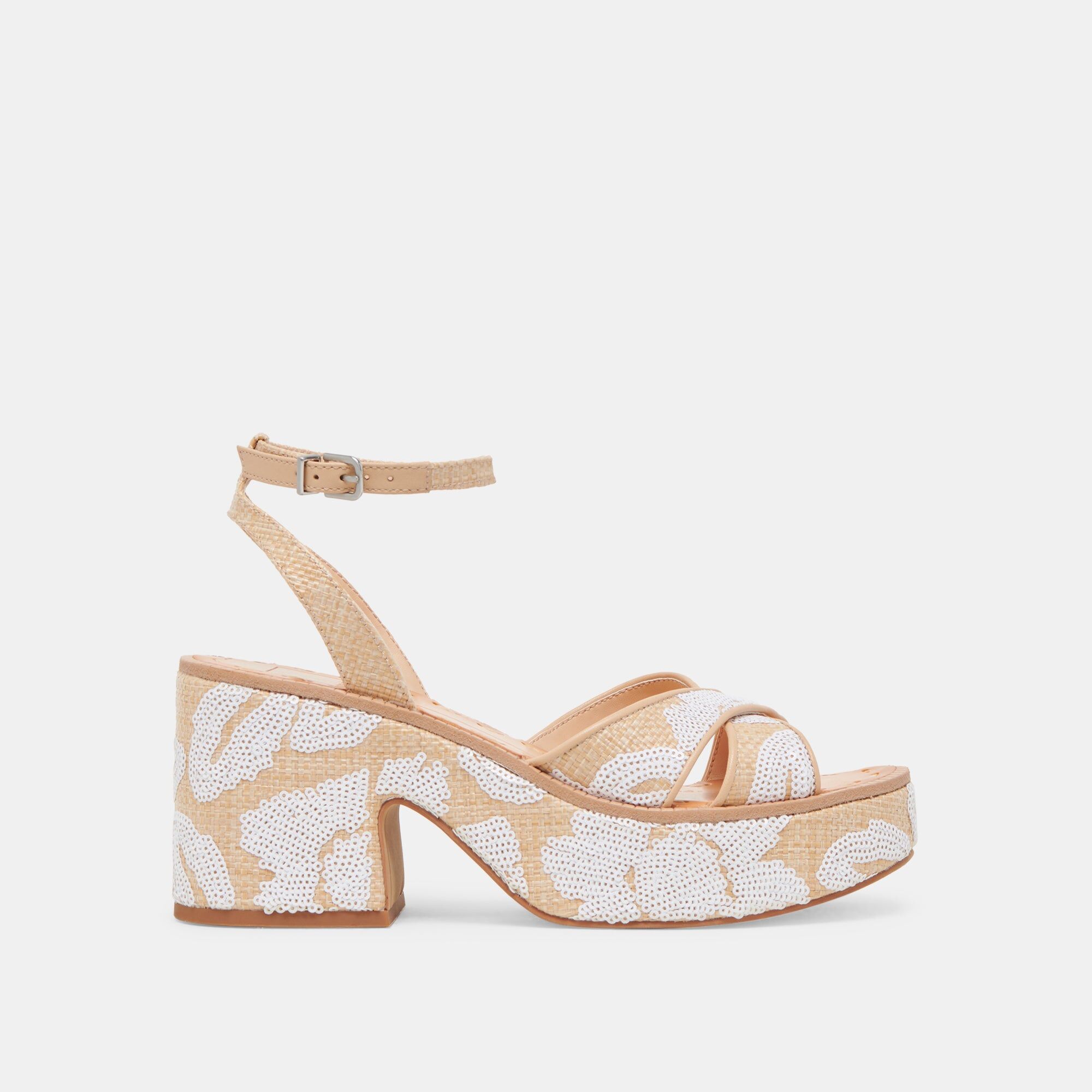 eniko heels natural multi floral sequin 1