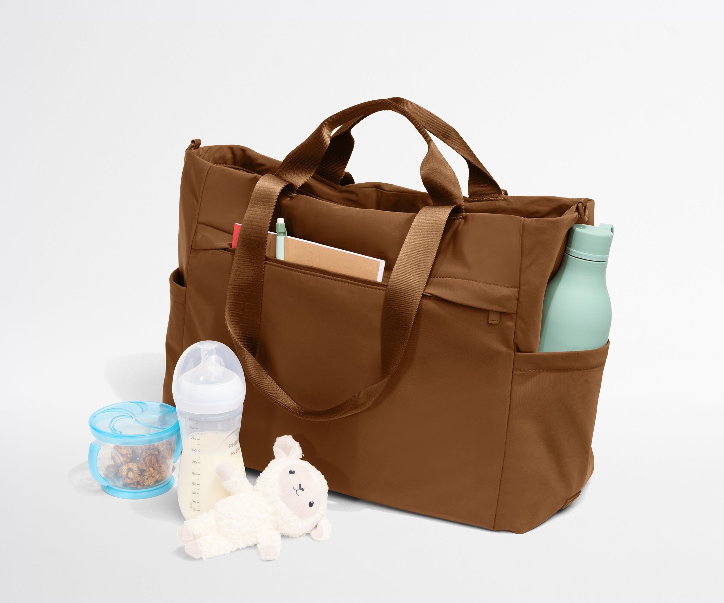 featherlight diaper tote in amaro brown 2