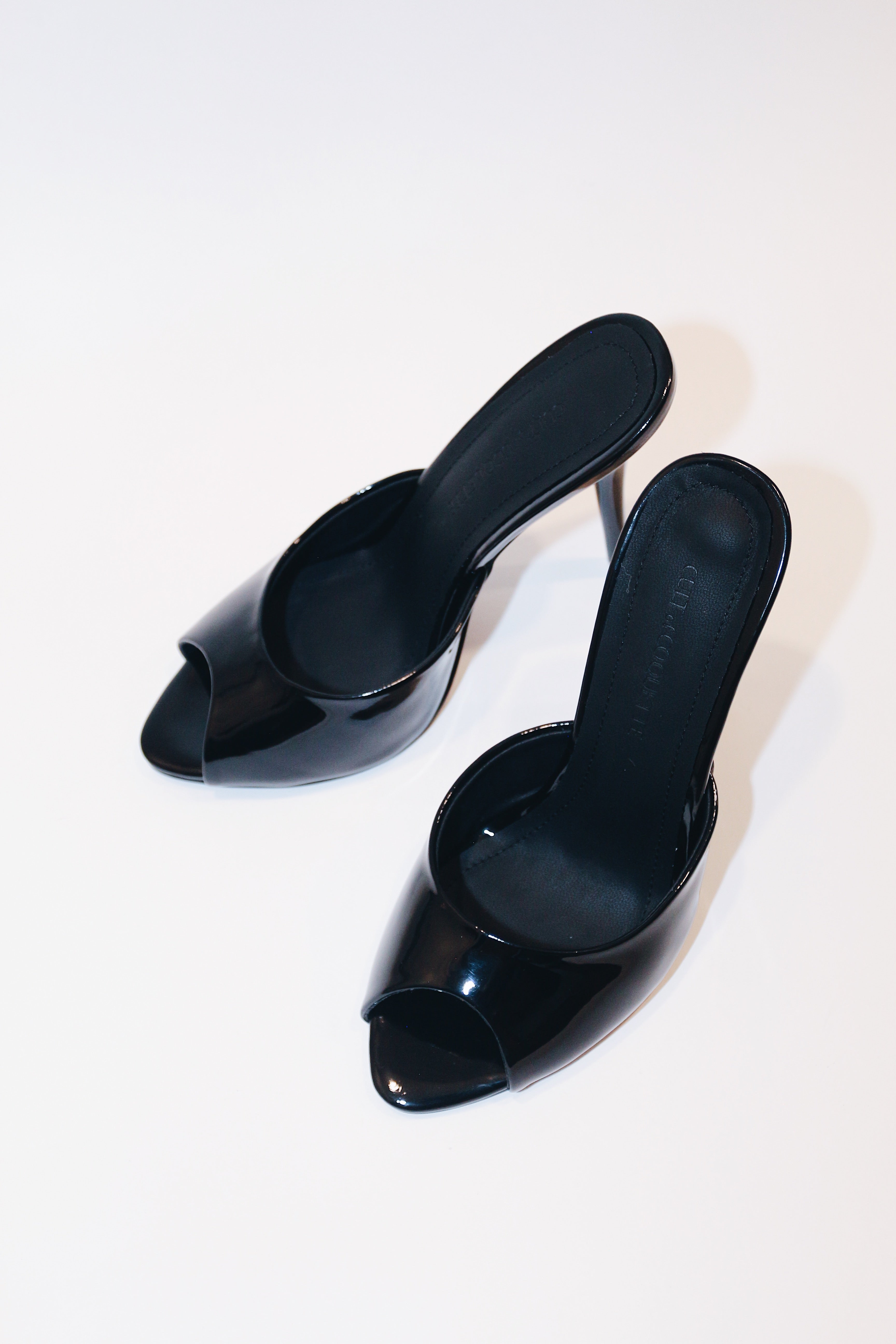 ford black patent vegan leather open toe mules 2