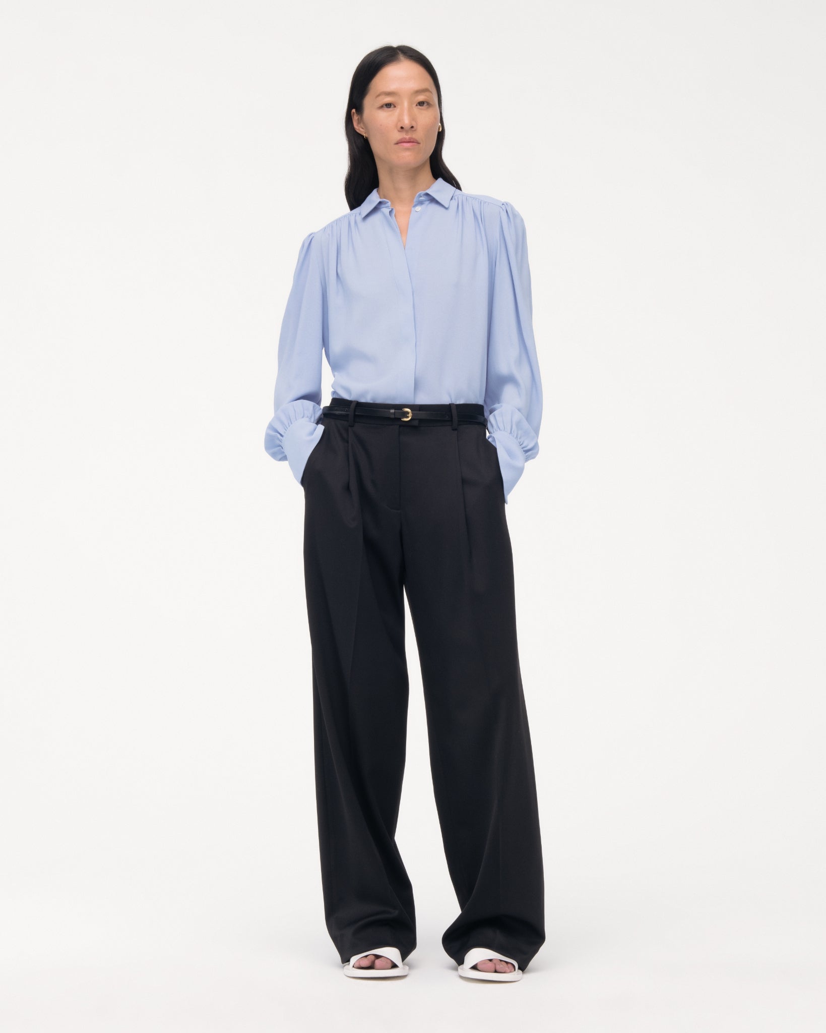 gathered blouse oxford blue 1